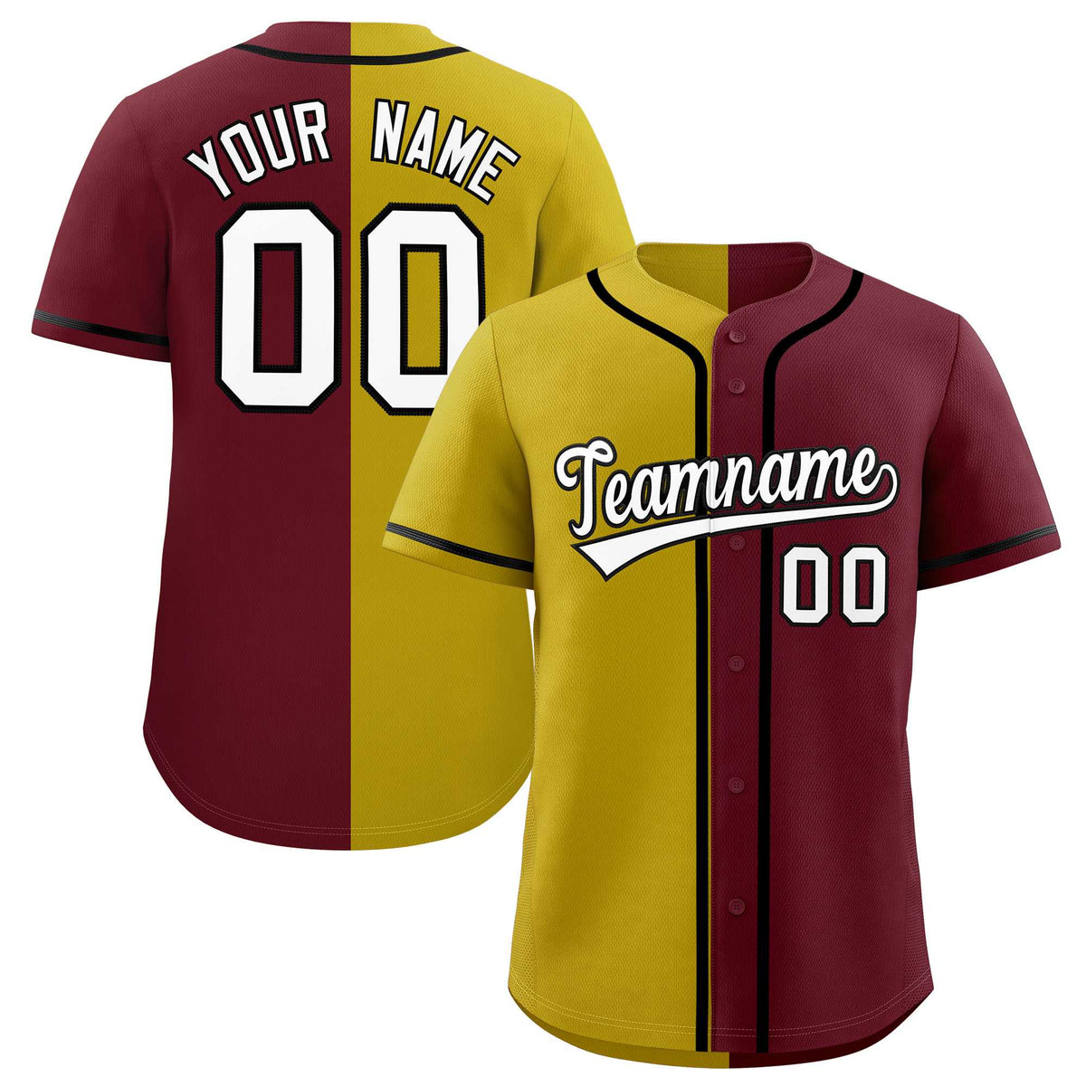 Custom Old Gold Maroon Split Fashion Authentic Baseball Jersey