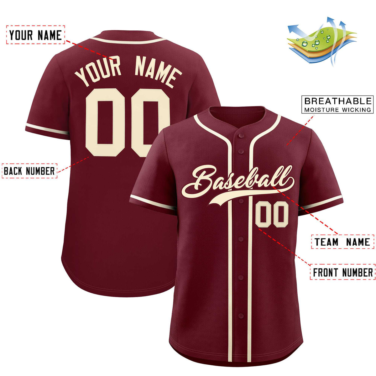 Custom Maroon Classic Style Authentic Baseball Jersey
