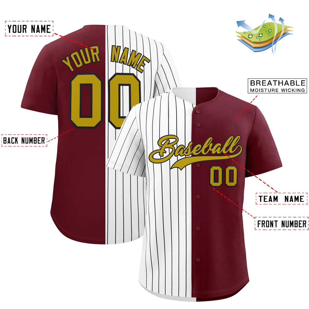 Custom White Maroon Split Fashion Authentic Baseball Jersey