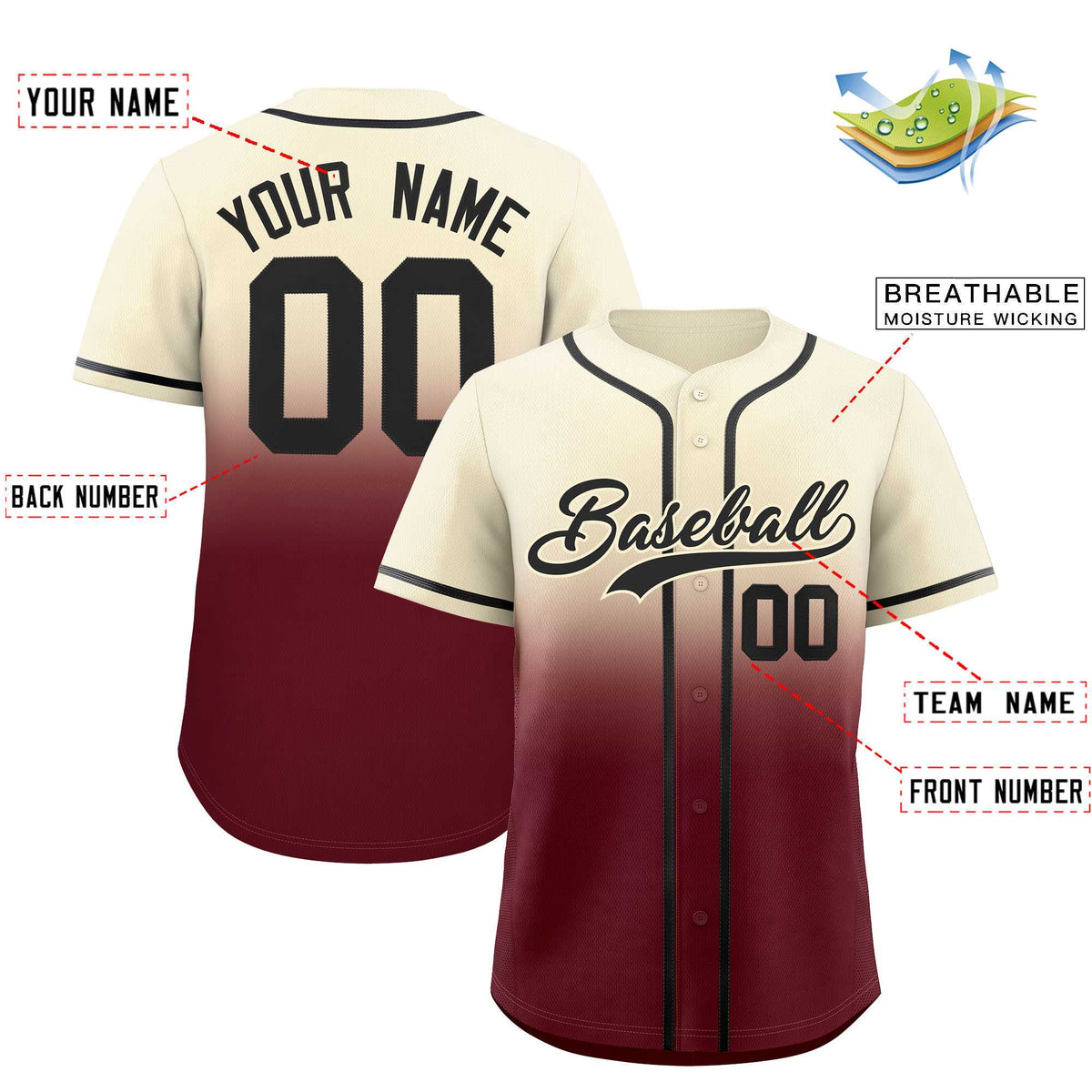 Custom Cream Maroon Gradient Fashion Authentic Baseball Jersey