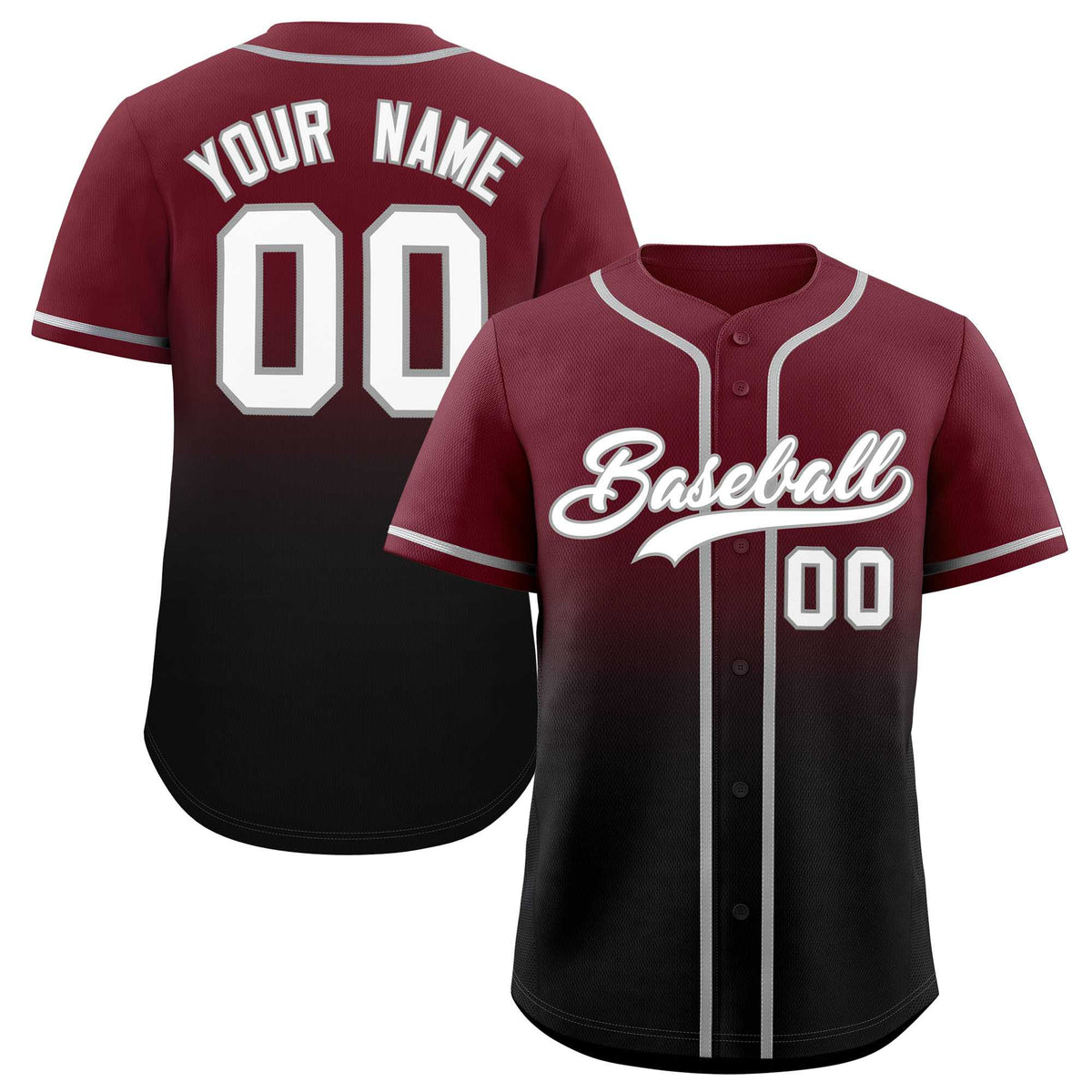 Custom Maroon Black Gradient Fashion Authentic Baseball Jersey