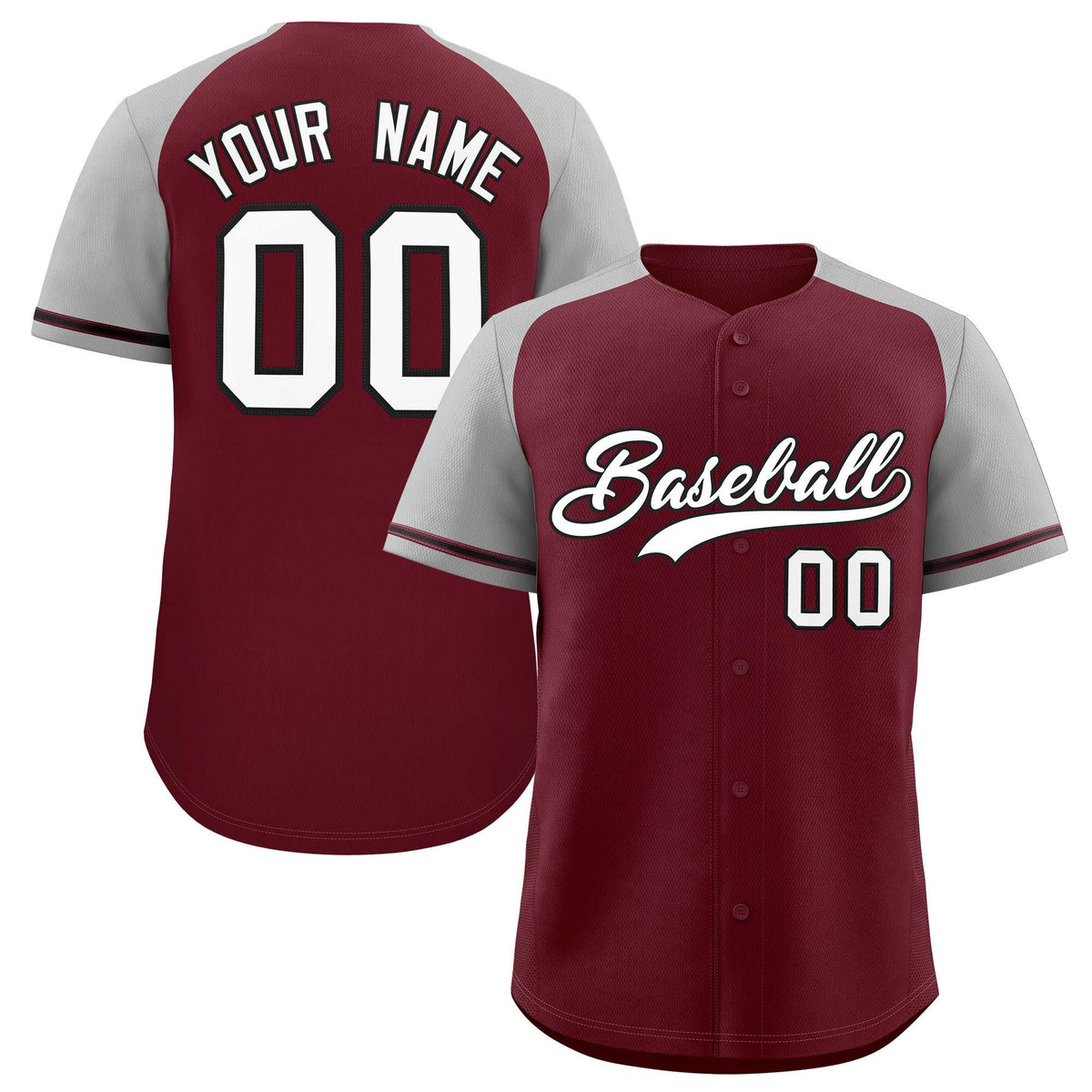 Custom Maroon Gray Raglan Sleeves Authentic Baseball Jersey