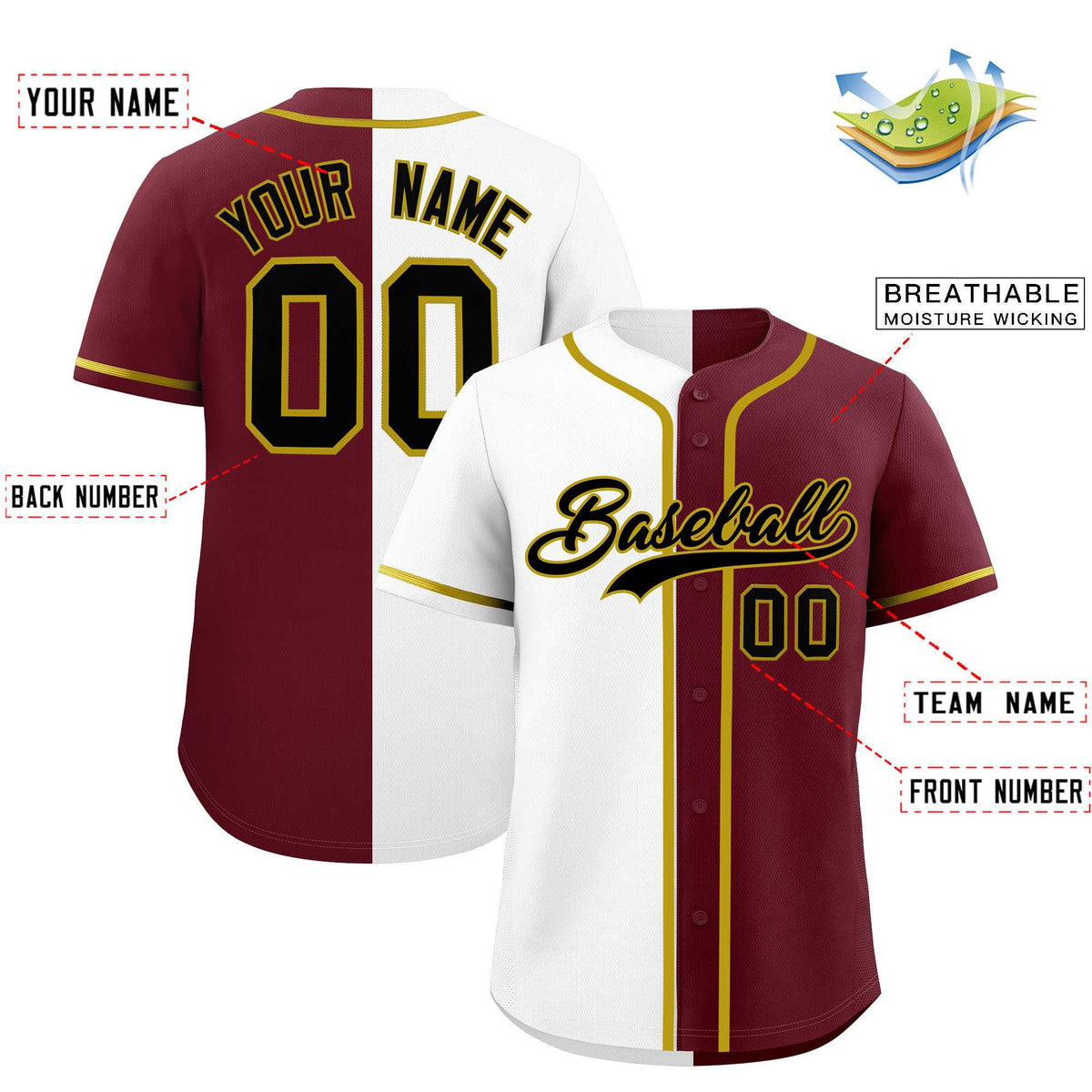 Custom White Maroon Split Fashion Authentic Baseball Jersey