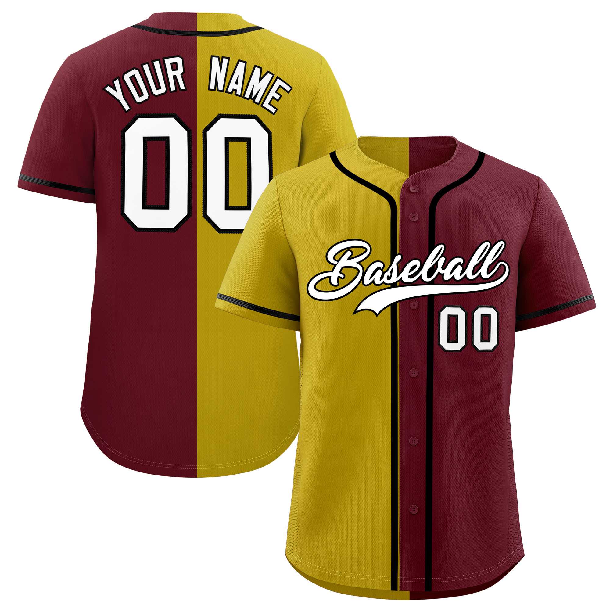 Custom Old Gold Maroon Split Fashion Authentic Baseball Jersey