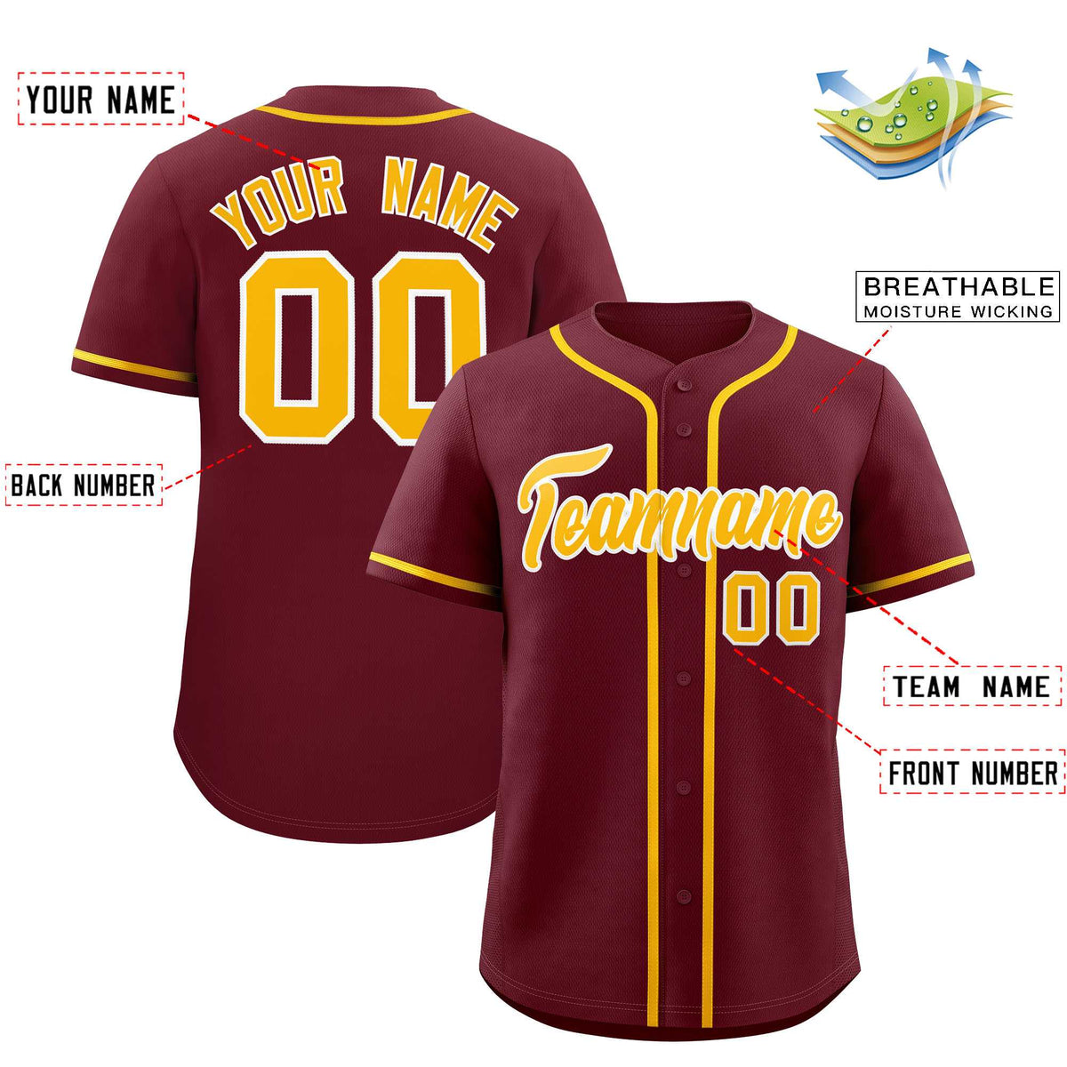 Custom Maroon Classic Style Authentic Baseball Jersey
