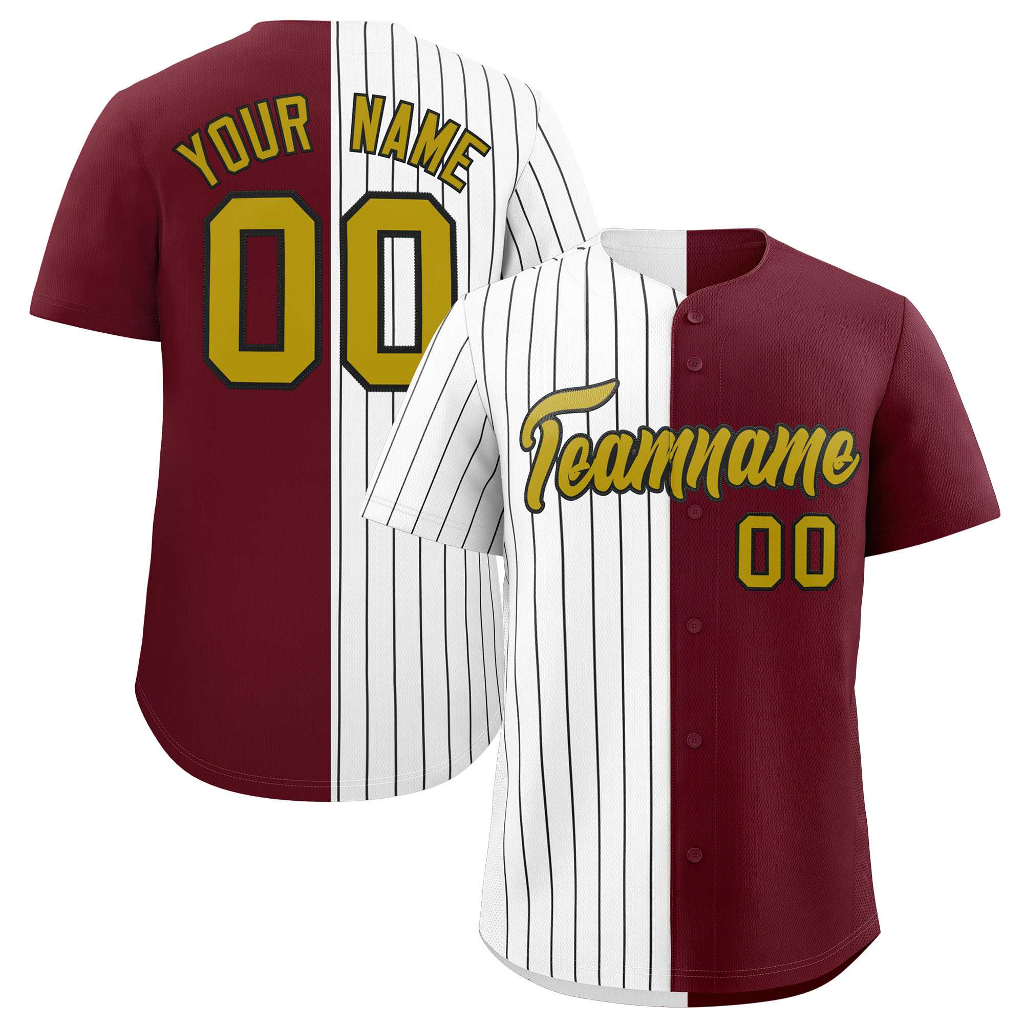 Custom White Maroon Split Fashion Authentic Baseball Jersey