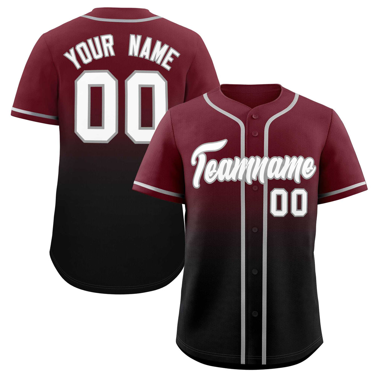 Custom Maroon Black Gradient Fashion Authentic Baseball Jersey