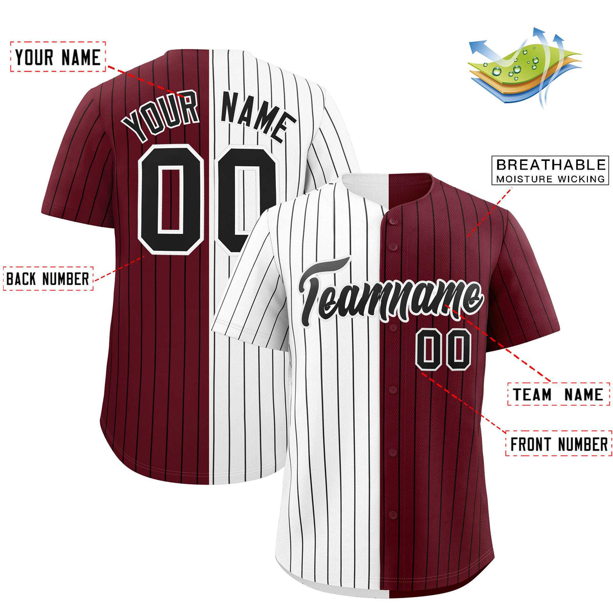 Custom White Maroon Two Tone Striped Fashion Authentic Baseball Jersey