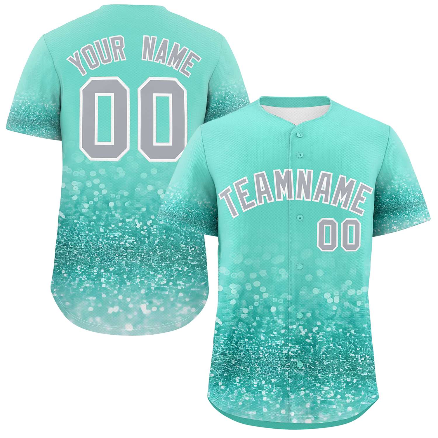 Custom Aqua Gray Sparkle-Effect Pattern Gradient Fashion Authentic Baseball Jersey