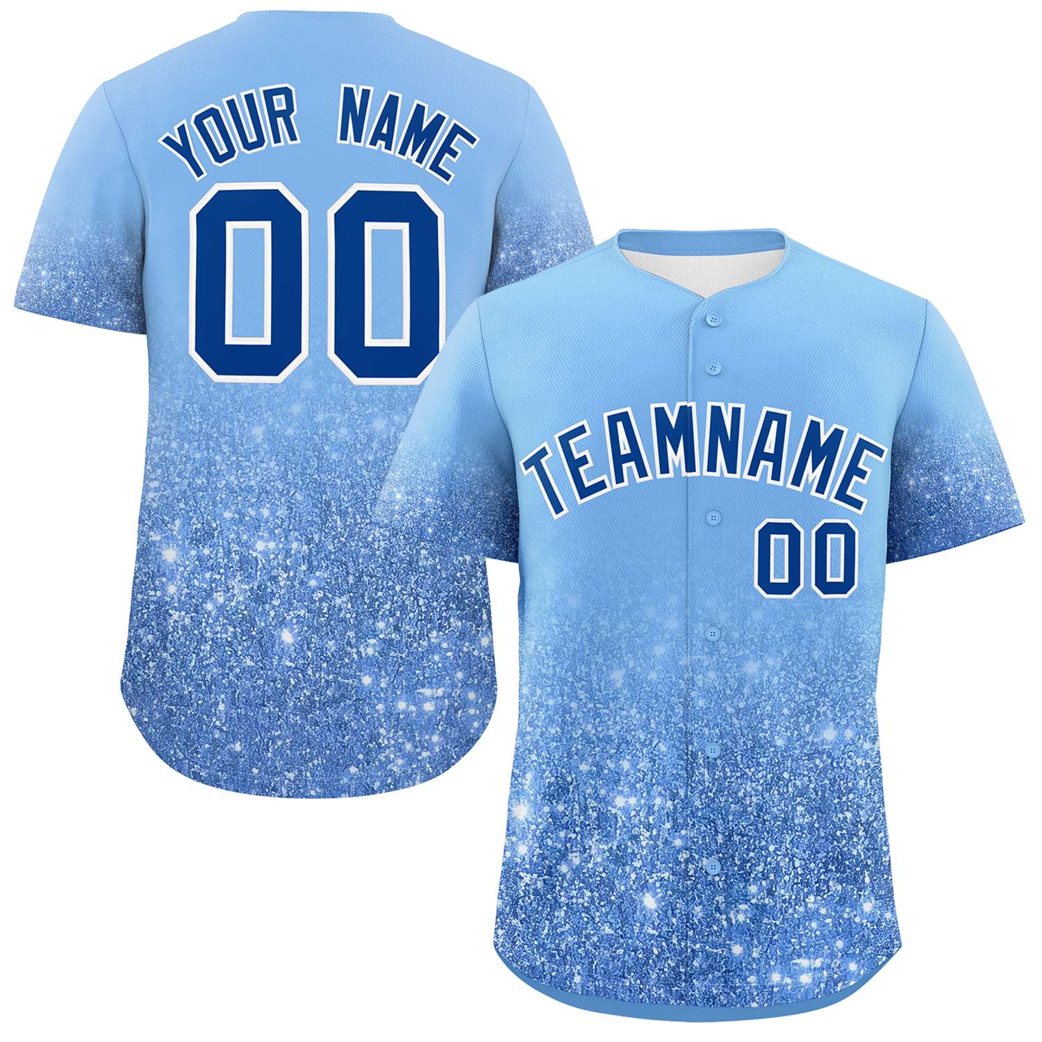 Custom Light Blue Royal Sparkle-Effect Pattern Gradient Fashion Authentic Baseball Jersey