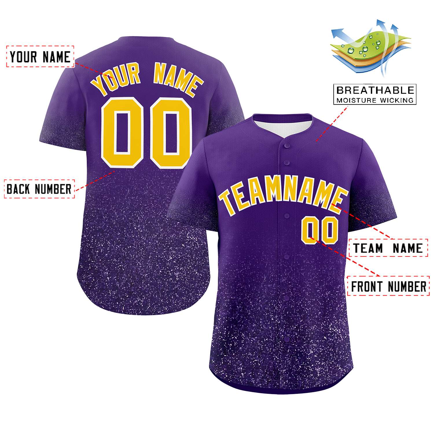 Custom Purple Gold Sparkle-Effect Pattern Gradient Fashion Authentic Baseball Jersey