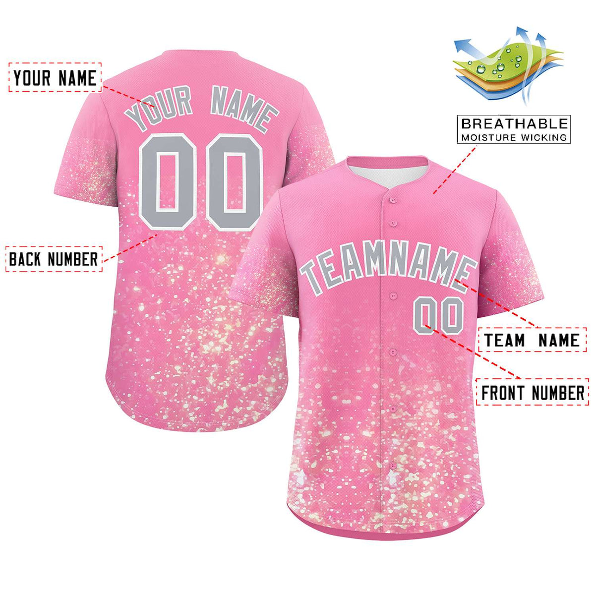 Custom Pink Gray Sparkle-Effect Pattern Gradient Fashion Authentic Baseball Jersey