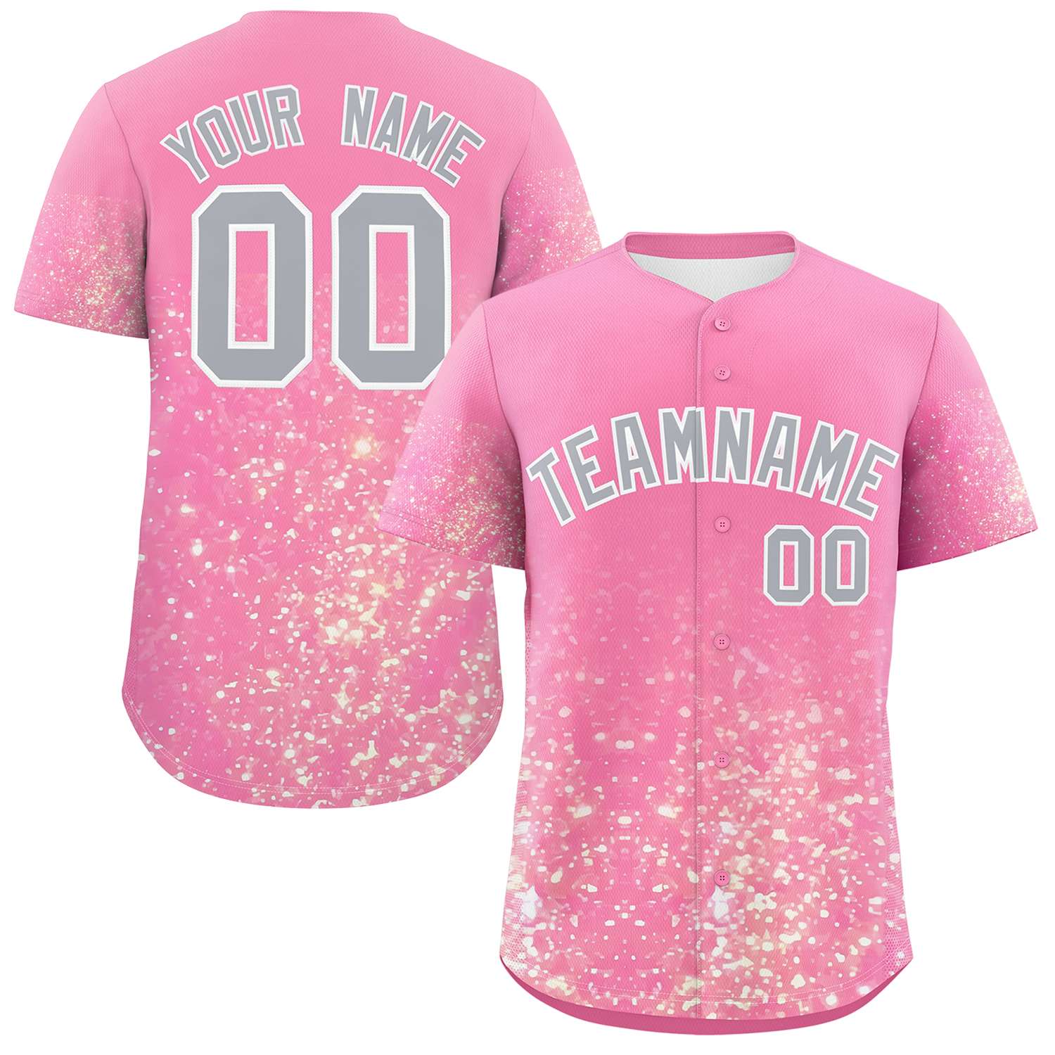 Custom Pink Gray Sparkle-Effect Pattern Gradient Fashion Authentic Baseball Jersey