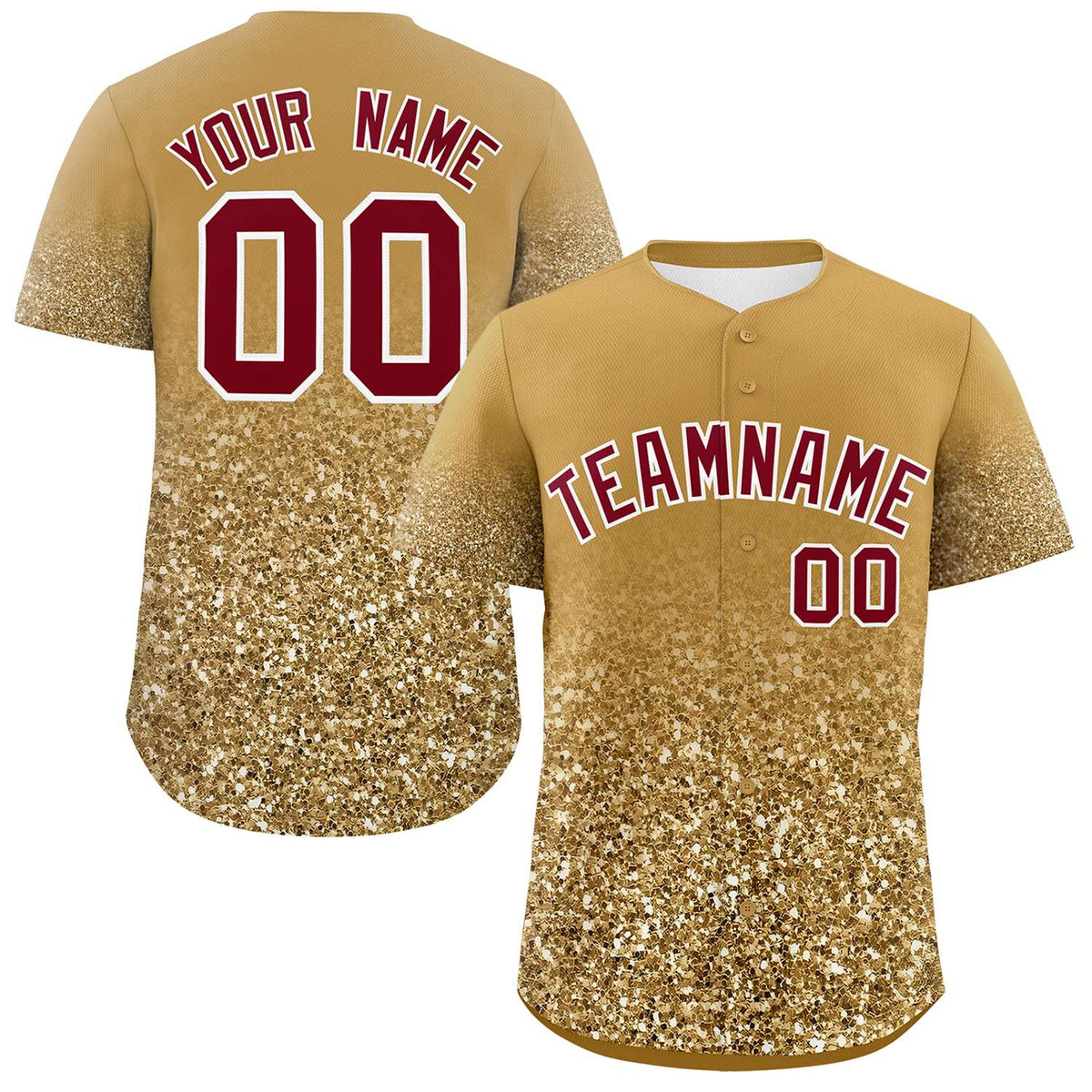 Custom Old Gold Crimson Sparkle-Effect Pattern Gradient Fashion Authentic Baseball Jersey