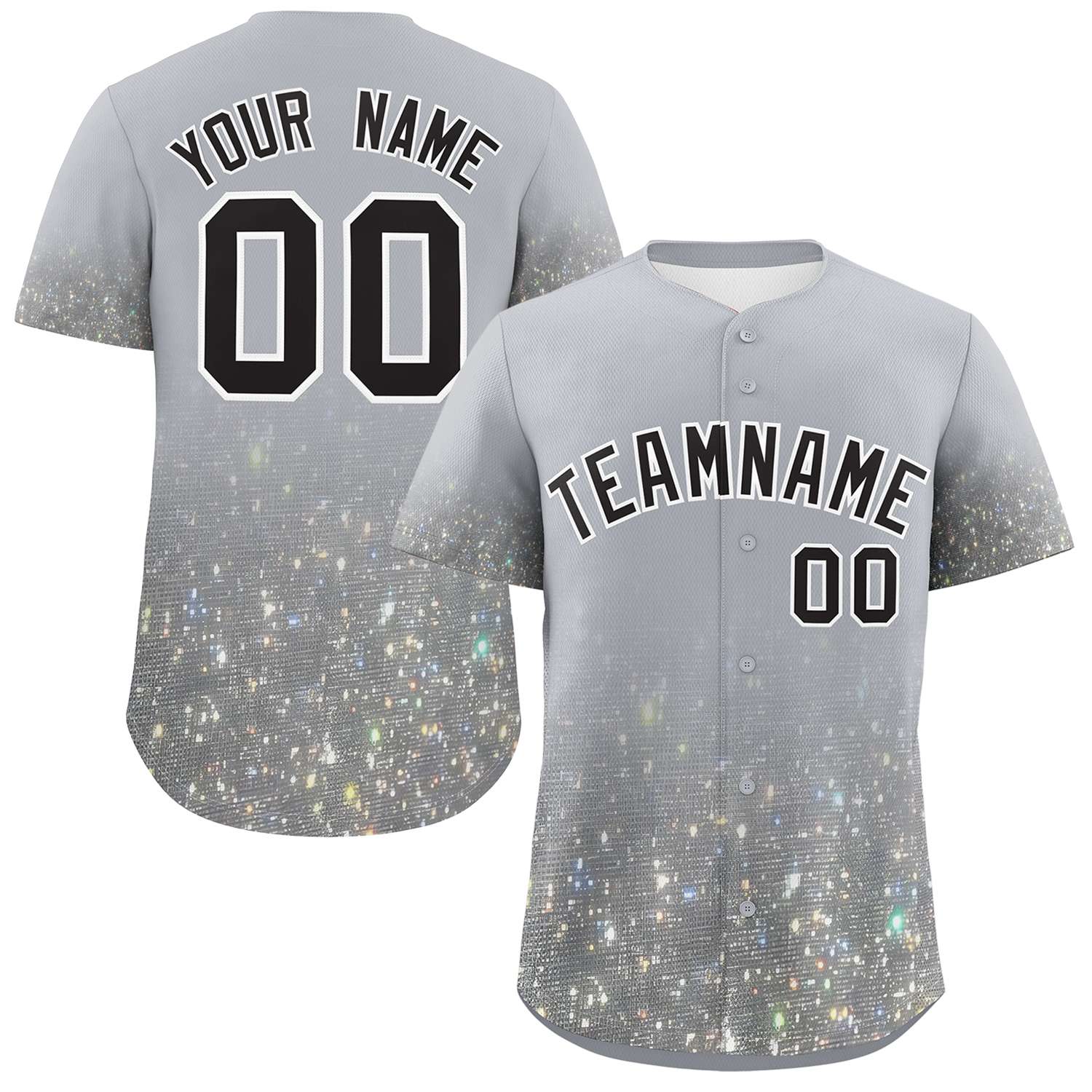 Custom Gray Black Sparkle-Effect Pattern Gradient Fashion Authentic Baseball Jersey