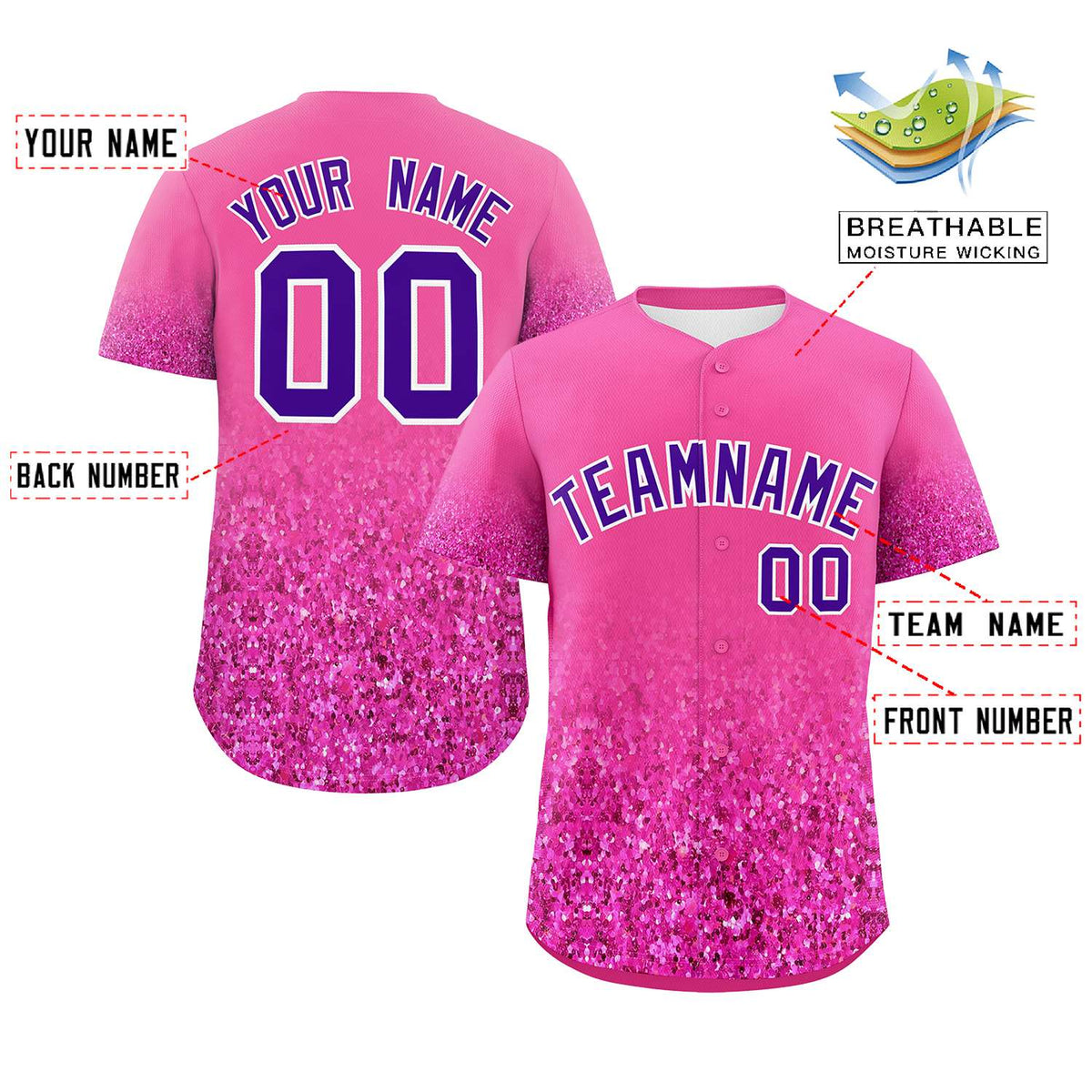 Custom Pink Purple Sparkle-Effect Pattern Gradient Fashion Authentic Baseball Jersey