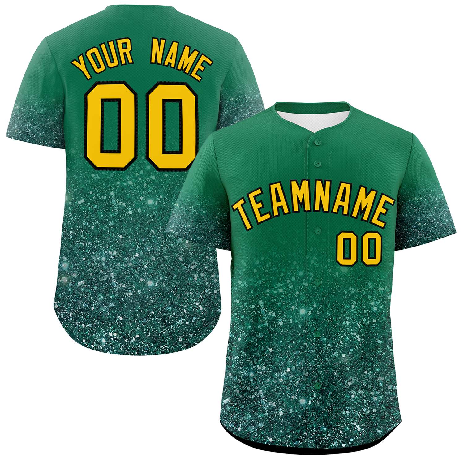 Custom Teal Gold Sparkle-Effect Pattern Gradient Fashion Authentic Baseball Jersey