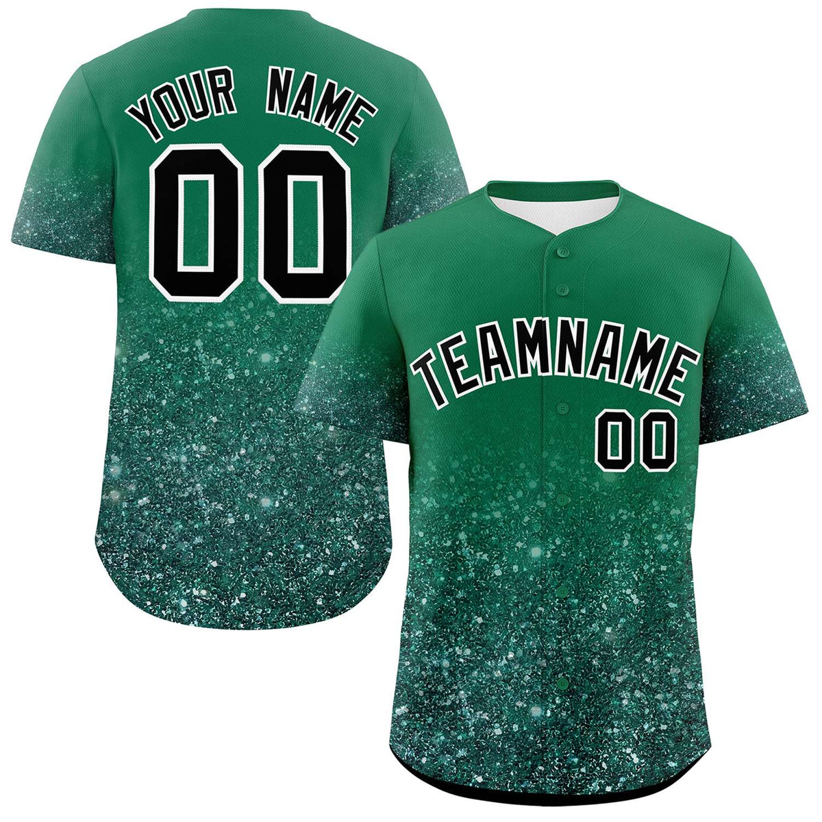 Custom Kelly Green Black Sparkle-Effect Pattern Gradient Fashion Authentic Baseball Jersey