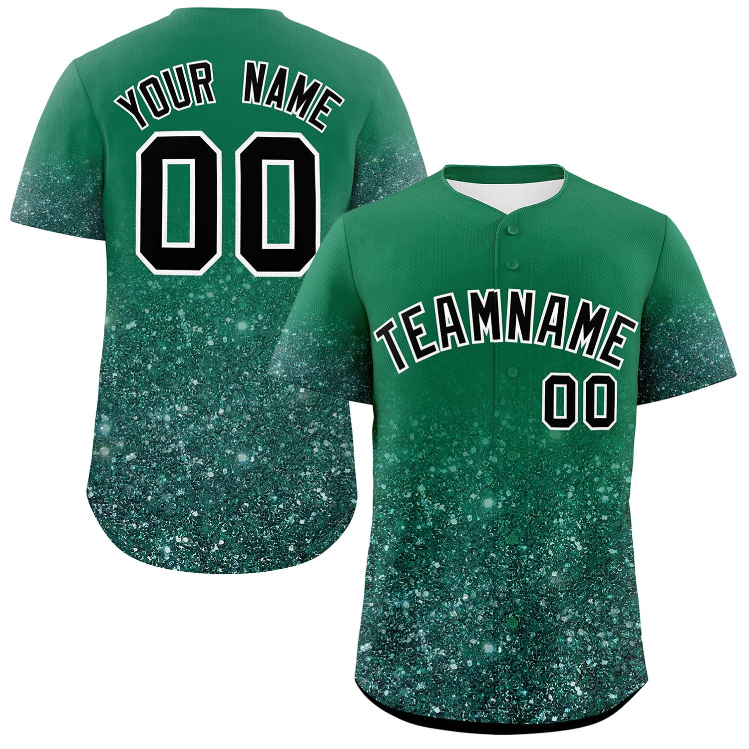 Custom Kelly Green Black Sparkle-Effect Pattern Gradient Fashion Authentic Baseball Jersey