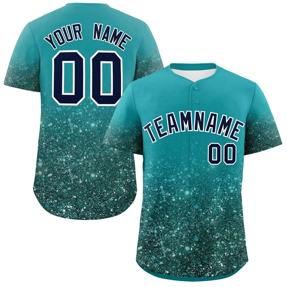 Custom Aqua Black Sparkle-Effect Pattern Gradient Fashion Authentic Baseball Jersey