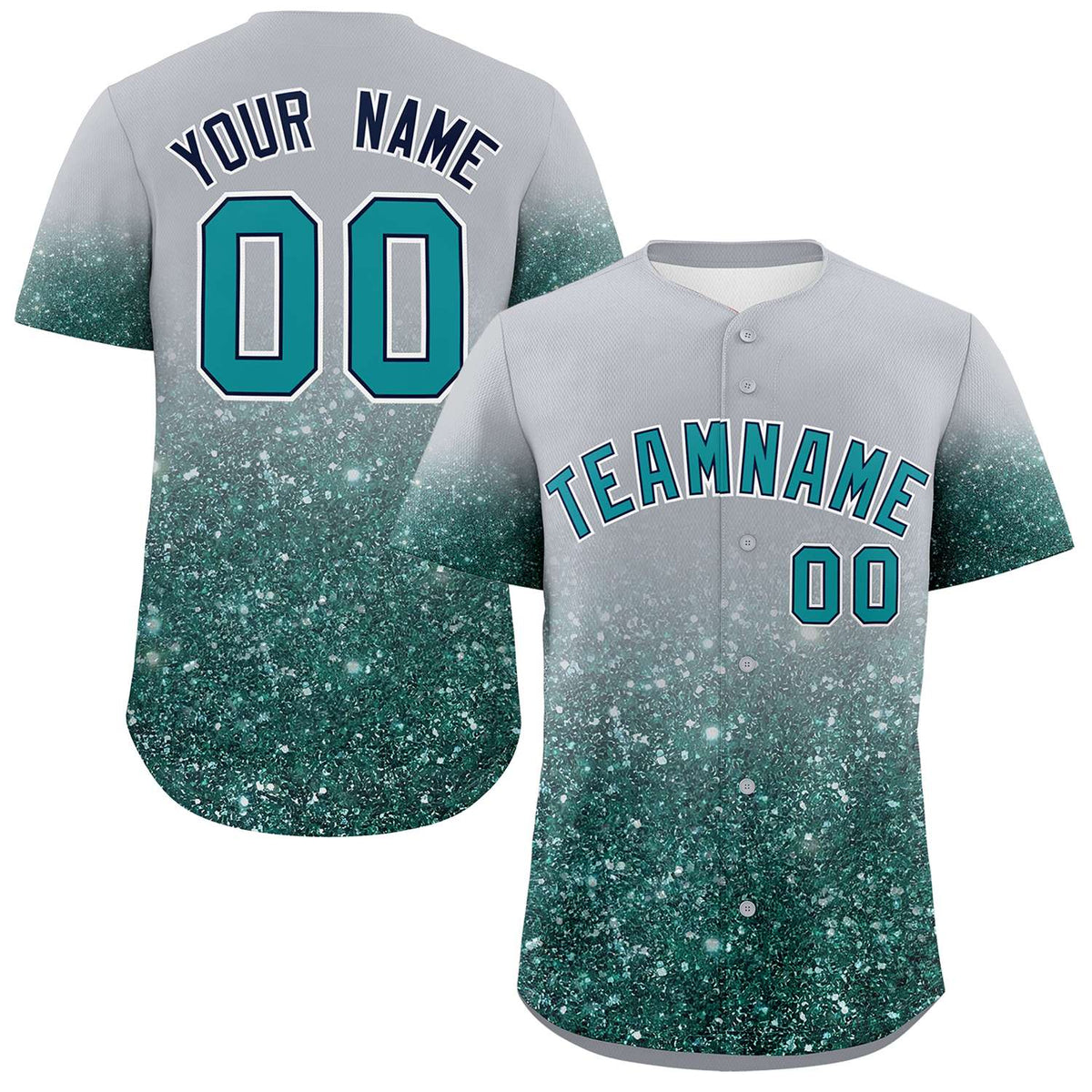 Custom Gray Aqua Sparkle-Effect Pattern Gradient Fashion Authentic Baseball Jersey