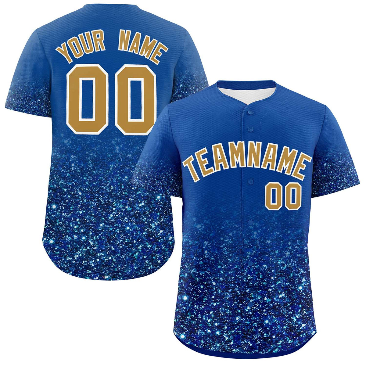 Custom Royal Old Gold Sparkle-Effect Pattern Gradient Fashion Authentic Baseball Jersey