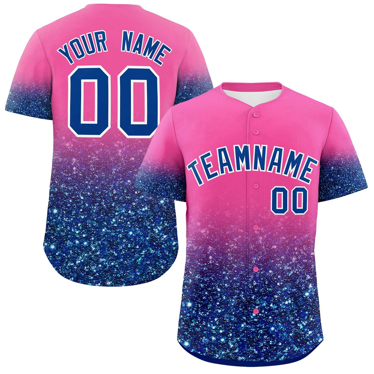 Custom Pink Royal Sparkle-Effect Pattern Gradient Fashion Authentic Baseball Jersey