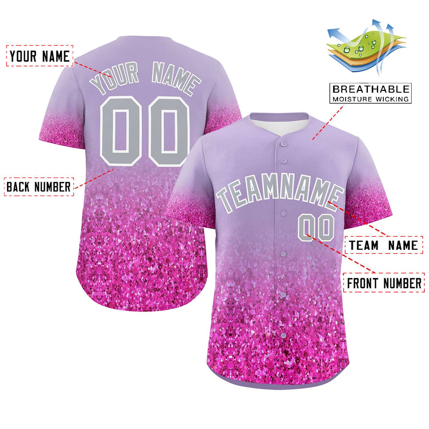 Custom Light Purple Gray Sparkle-Effect Pattern Gradient Fashion Authentic Baseball Jersey