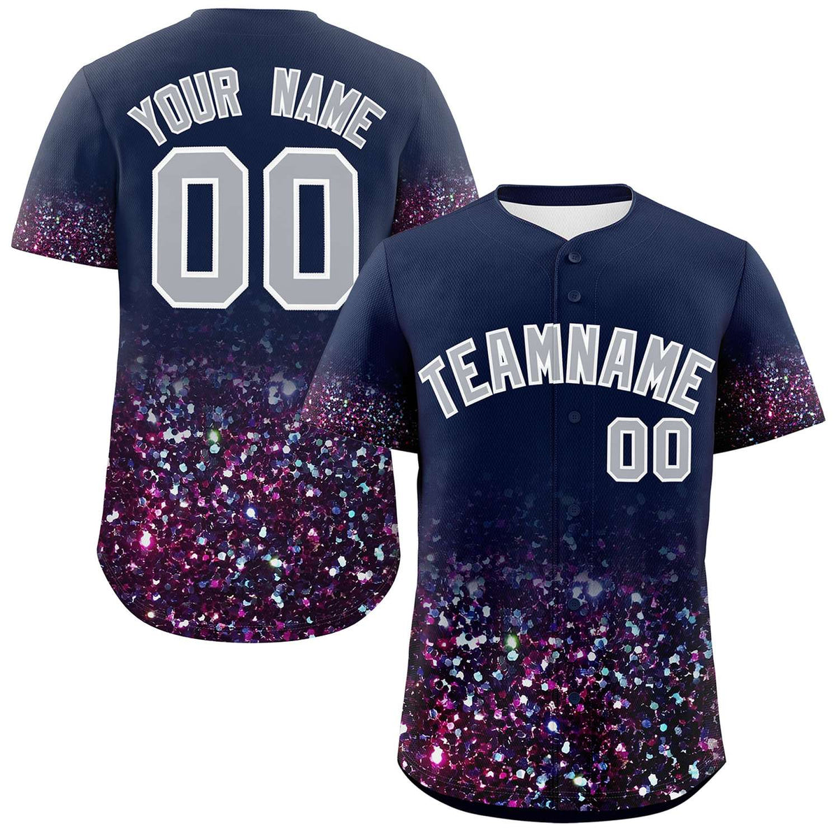 Custom Navy Gray Sparkle-Effect Pattern Gradient Fashion Authentic Baseball Jersey