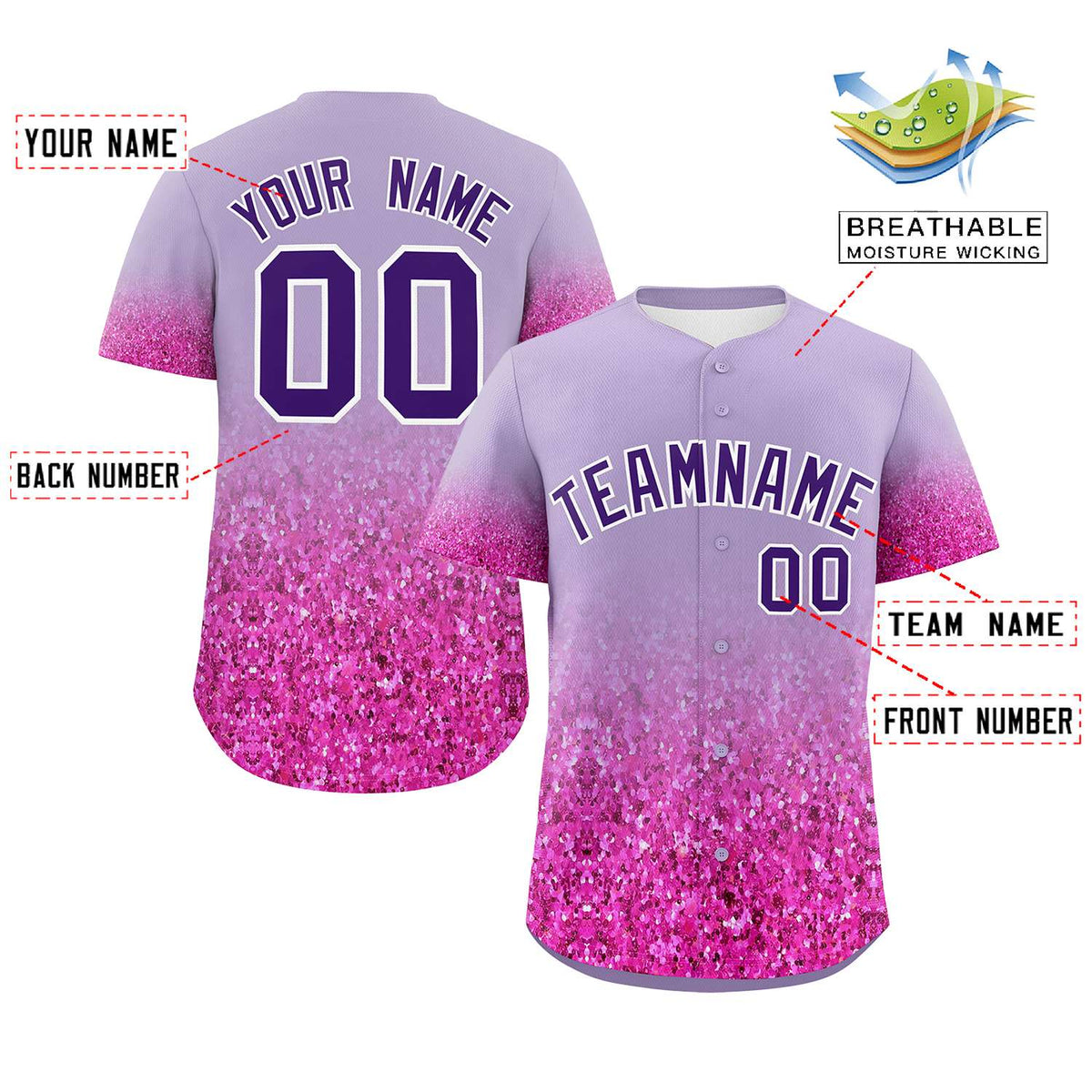 Custom Light Purple Purple Sparkle-Effect Pattern Gradient Fashion Authentic Baseball Jersey