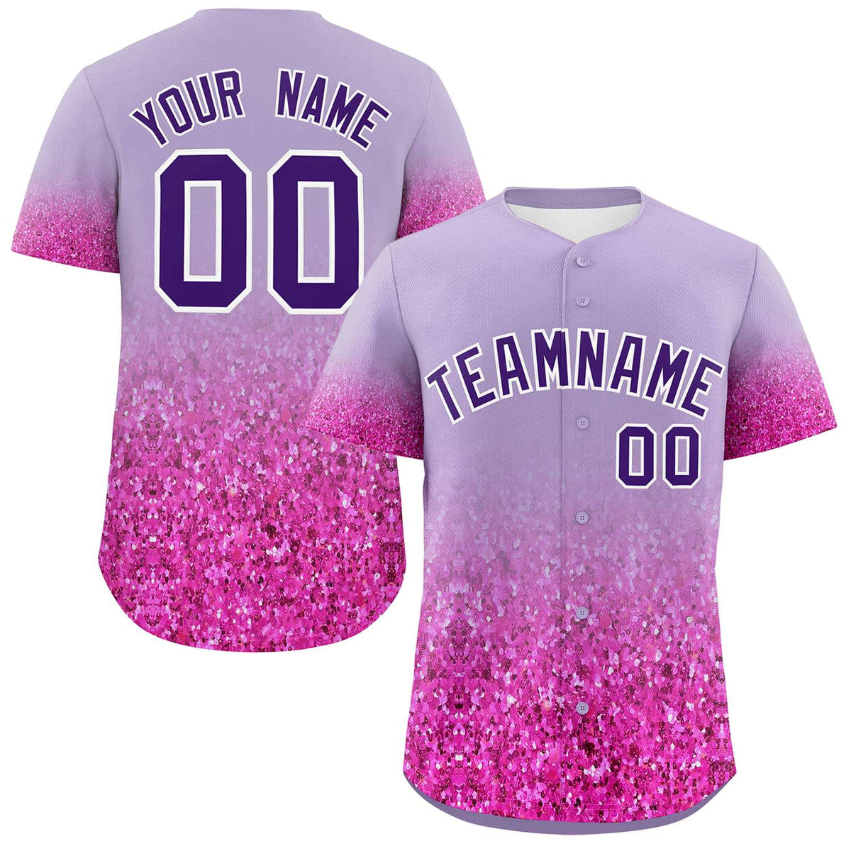 Custom Light Purple Purple Sparkle-Effect Pattern Gradient Fashion Authentic Baseball Jersey