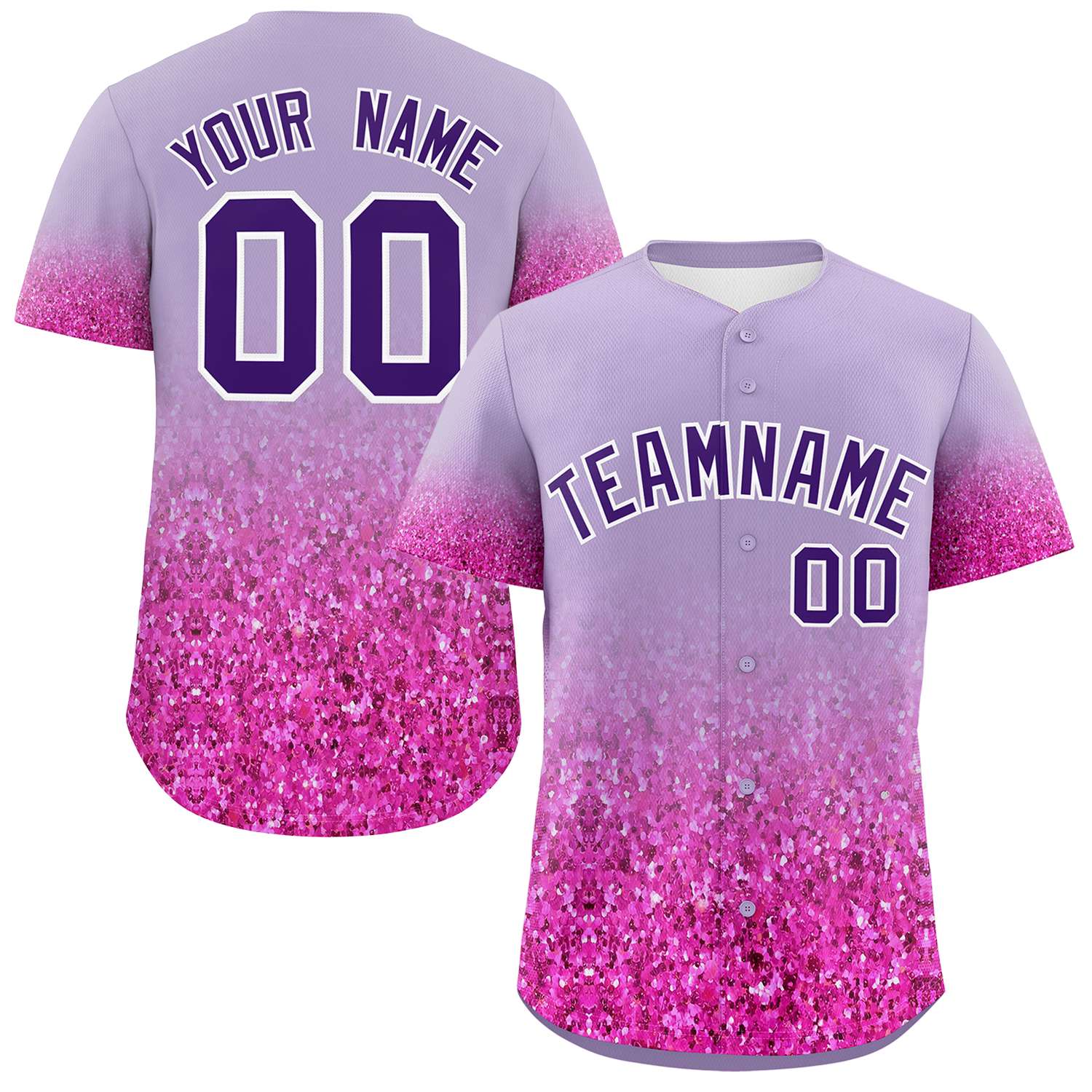 Custom Light Purple Purple Sparkle-Effect Pattern Gradient Fashion Authentic Baseball Jersey