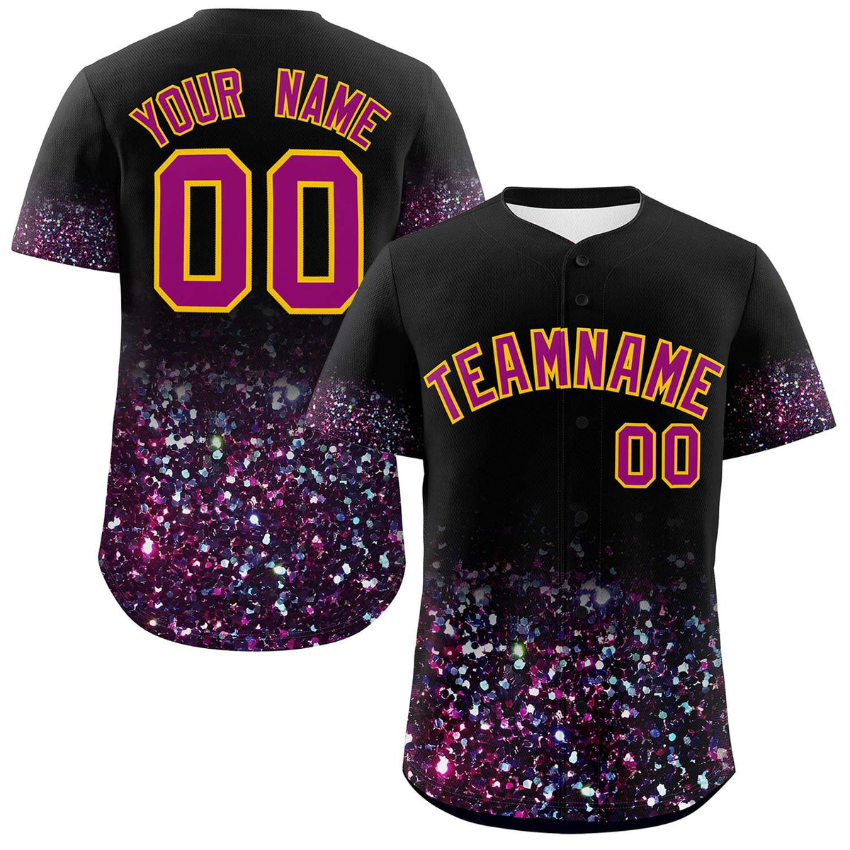 Custom Black Dark Pink Sparkle-Effect Pattern Gradient Fashion Authentic Baseball Jersey