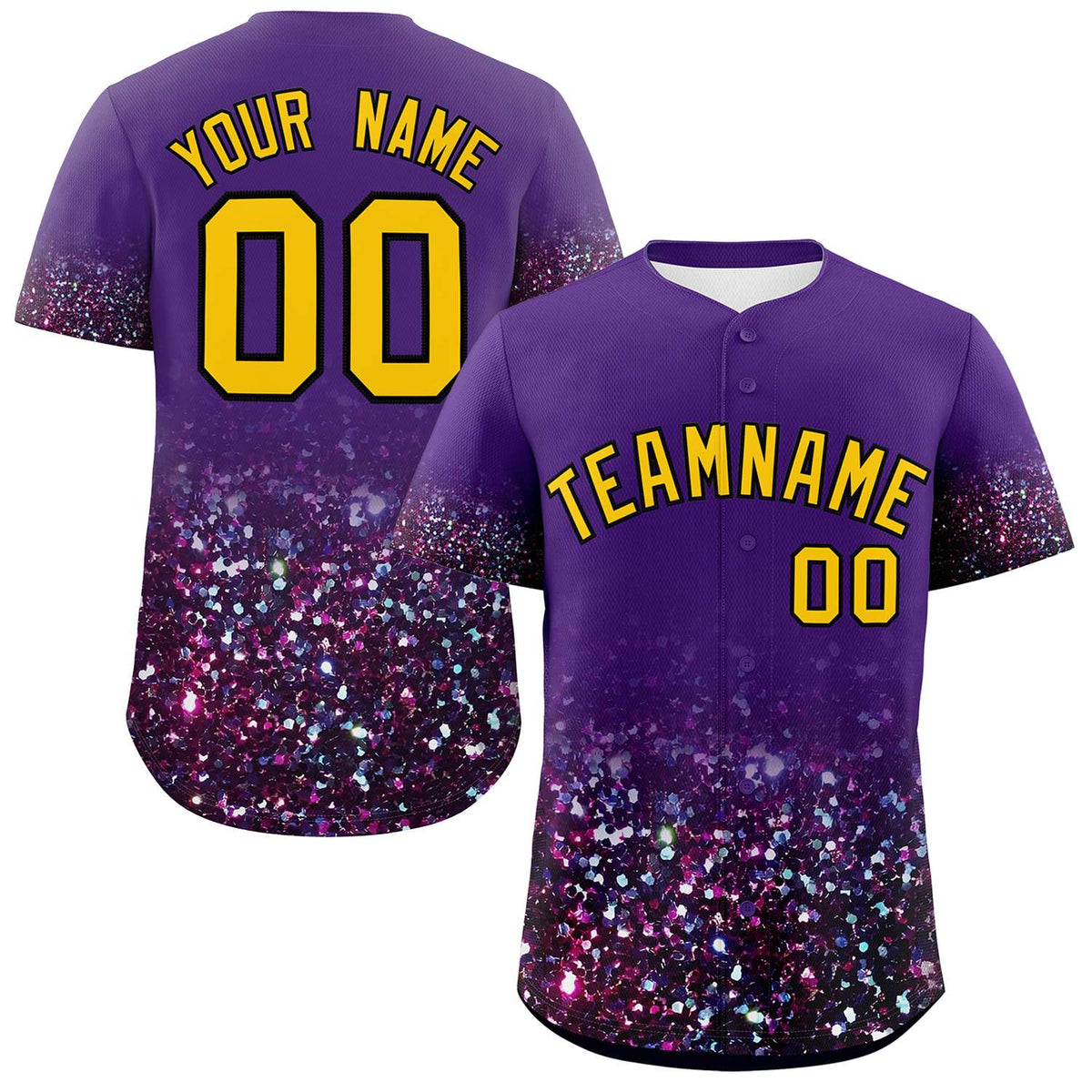 Custom Purple Gold Sparkle-Effect Pattern Gradient Fashion Authentic Baseball Jersey