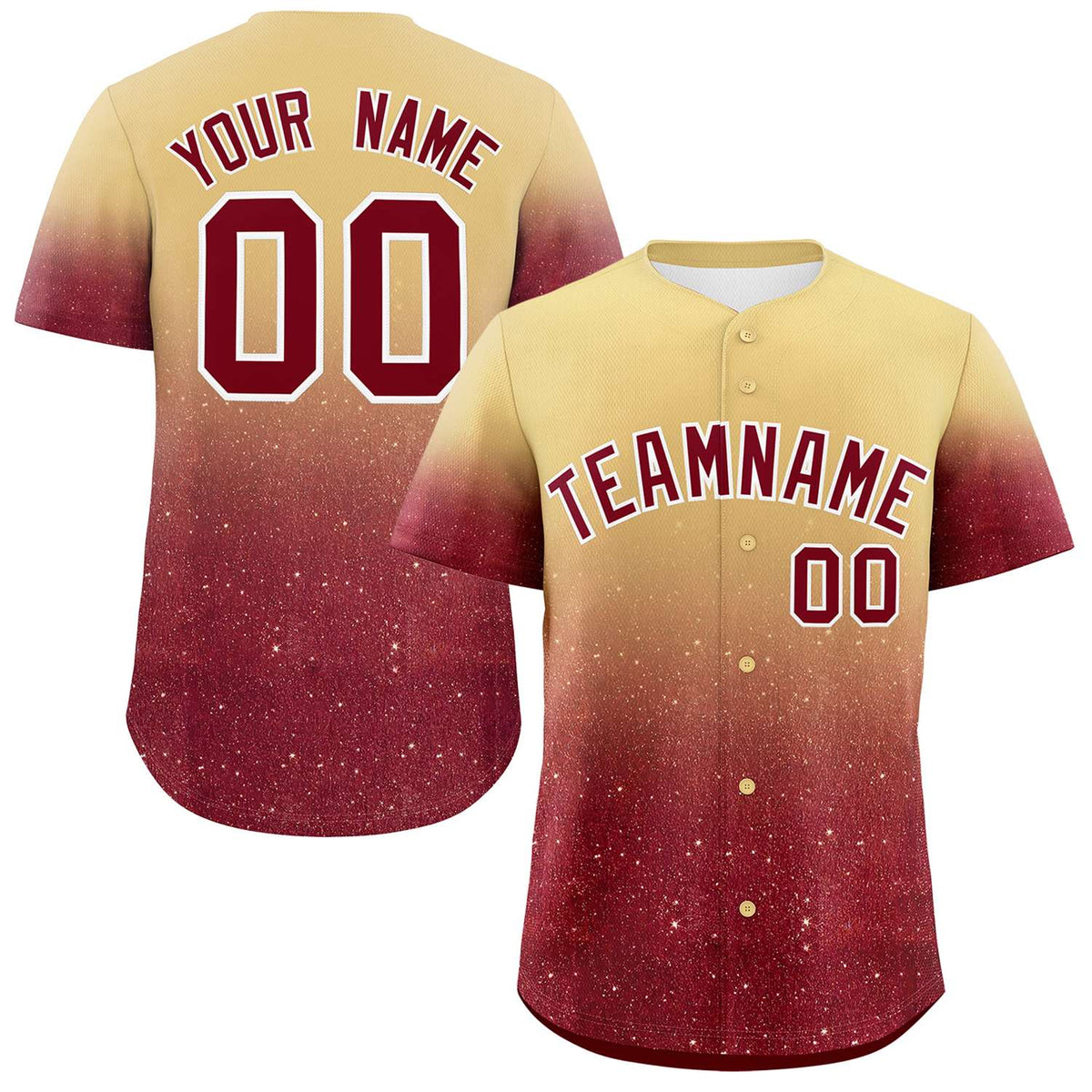 Custom Khaki Crimson Sparkle-Effect Pattern Gradient Fashion Authentic Baseball Jersey