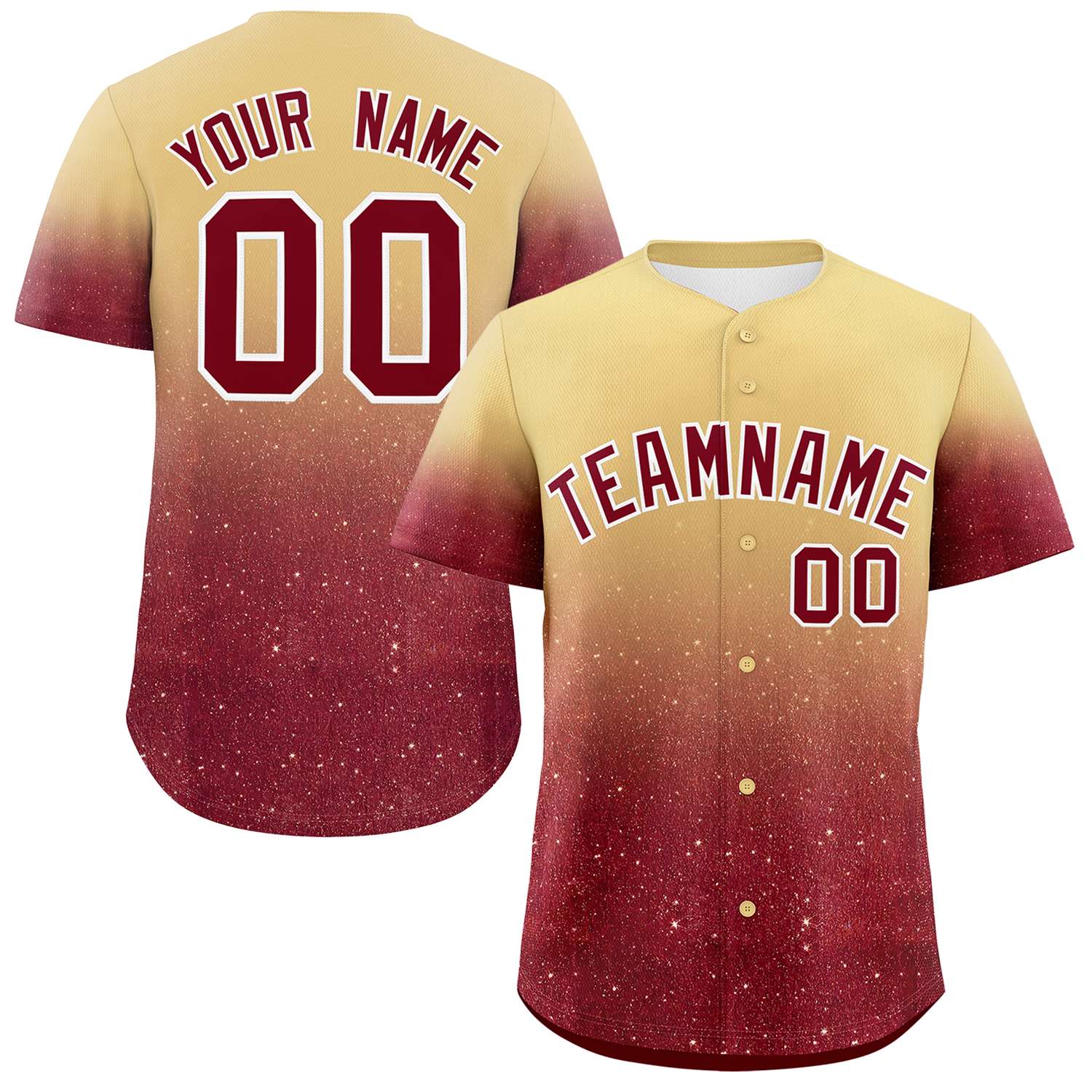 Custom Khaki Crimson Sparkle-Effect Pattern Gradient Fashion Authentic Baseball Jersey