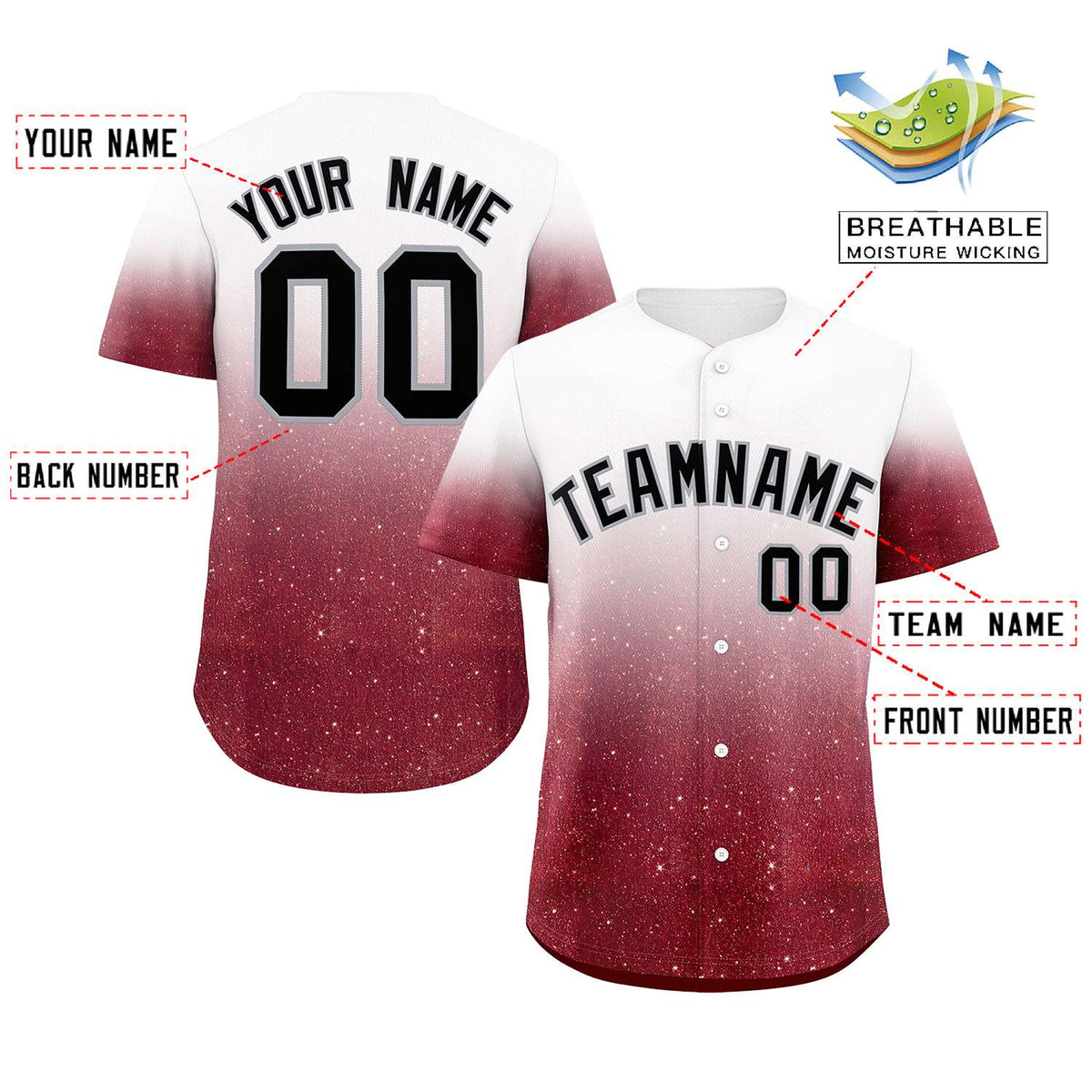 Custom White Black Sparkle-Effect Pattern Gradient Fashion Authentic Baseball Jersey