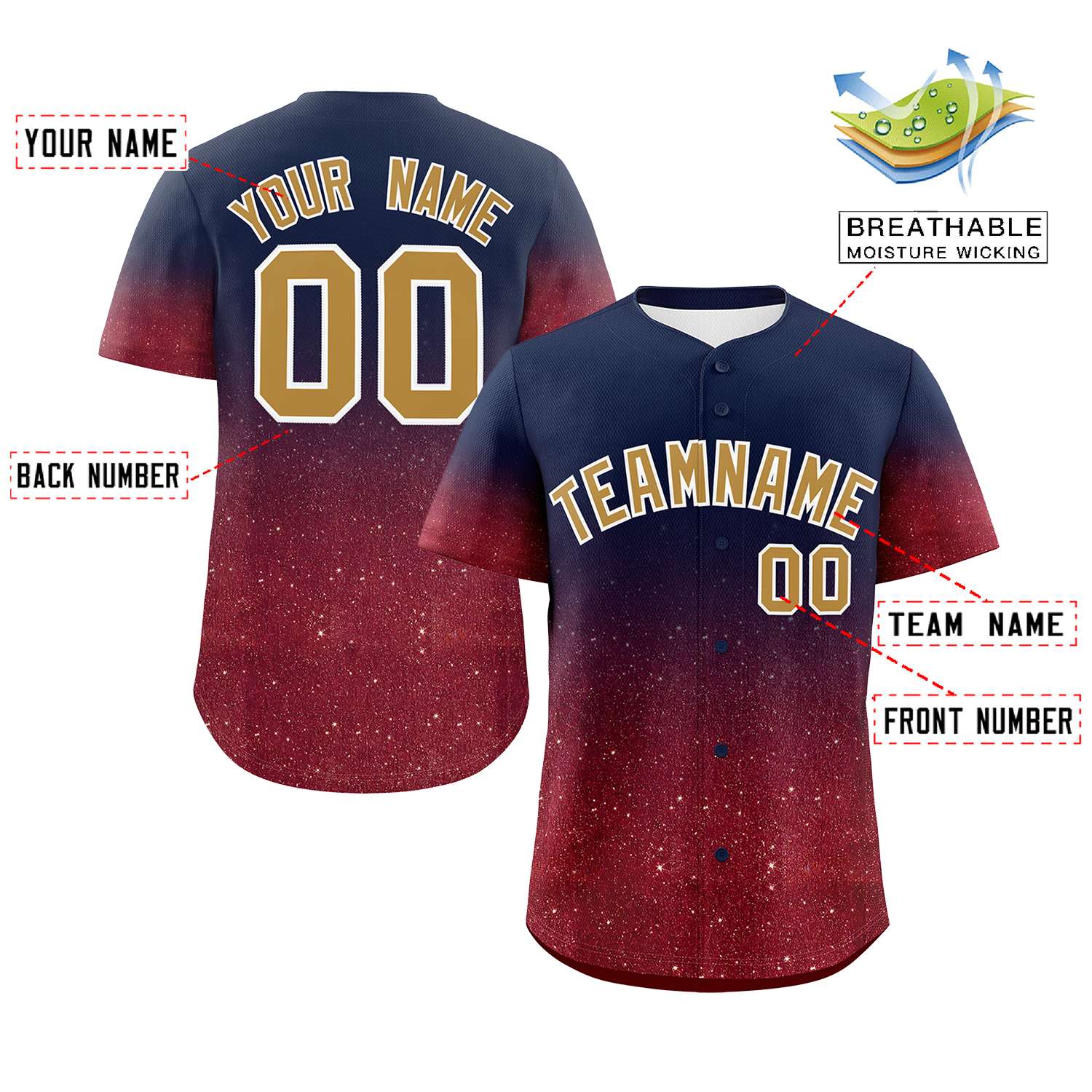 Custom Navy Old Gold Sparkle-Effect Pattern Gradient Fashion Authentic Baseball Jersey