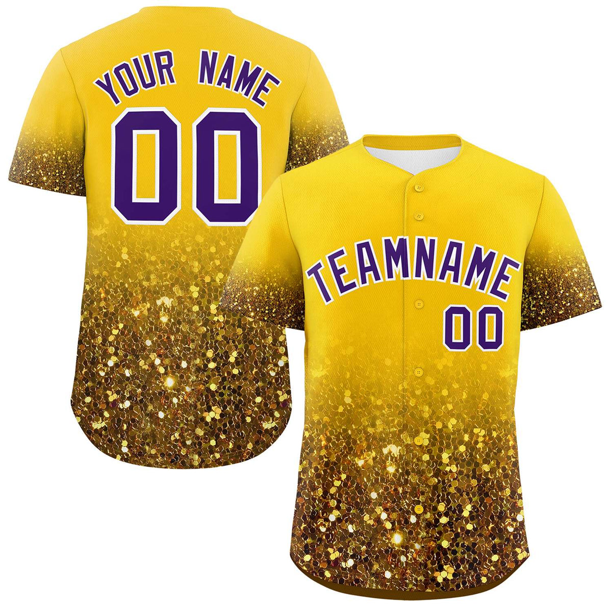 Custom Gold Purple Sparkle-Effect Pattern Gradient Fashion Authentic Baseball Jersey
