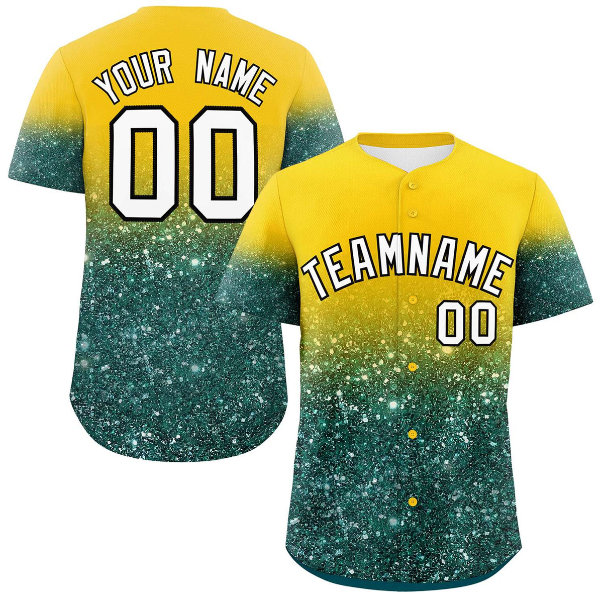 Custom Gold White Sparkle-Effect Pattern Gradient Fashion Authentic Baseball Jersey