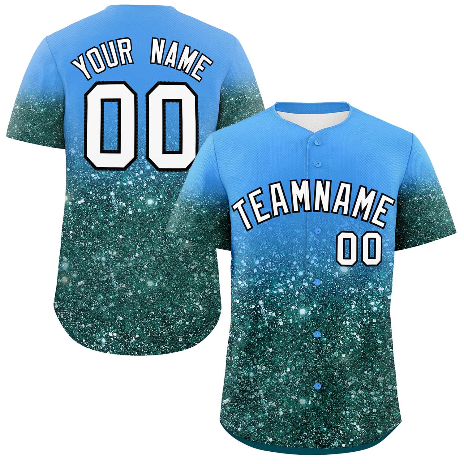 Custom Powder Blue White Sparkle-Effect Pattern Gradient Fashion Authentic Baseball Jersey