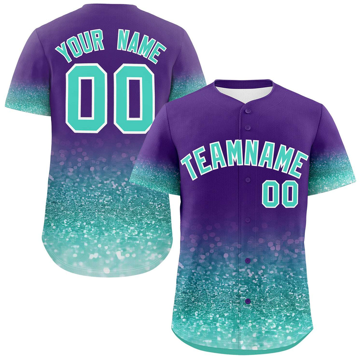 Custom Purple Aqua Sparkle-Effect Pattern Gradient Fashion Authentic Baseball Jersey
