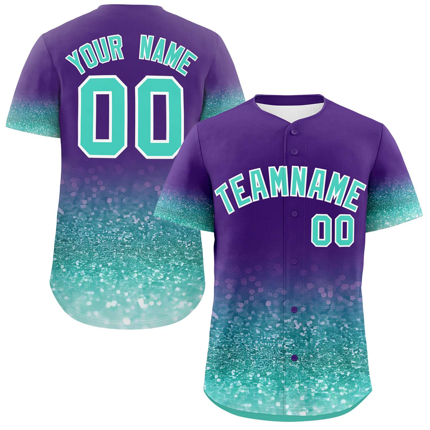 Custom Purple Aqua Sparkle-Effect Pattern Gradient Fashion Authentic Baseball Jersey