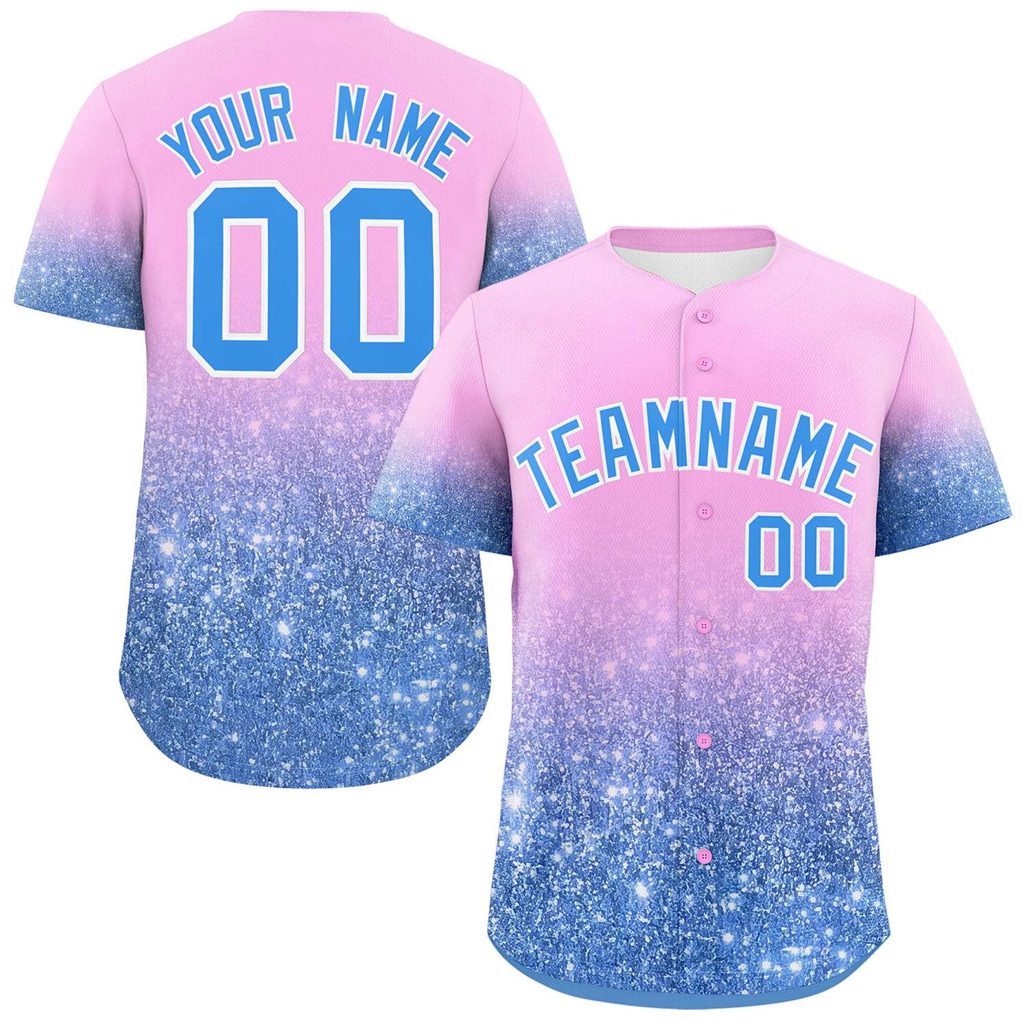 Custom Light Pink Powder Blue Sparkle-Effect Pattern Gradient Fashion Authentic Baseball Jersey