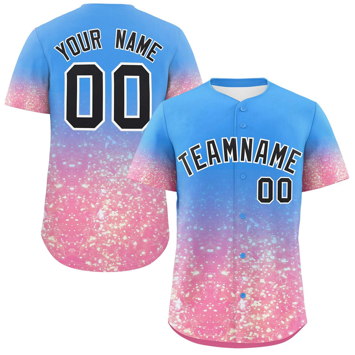 Custom Powder Blue Black Sparkle-Effect Pattern Gradient Fashion Authentic Baseball Jersey