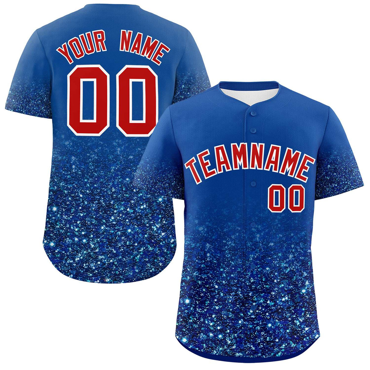 Custom Royal Red Sparkle-Effect Pattern Gradient Fashion Authentic Baseball Jersey