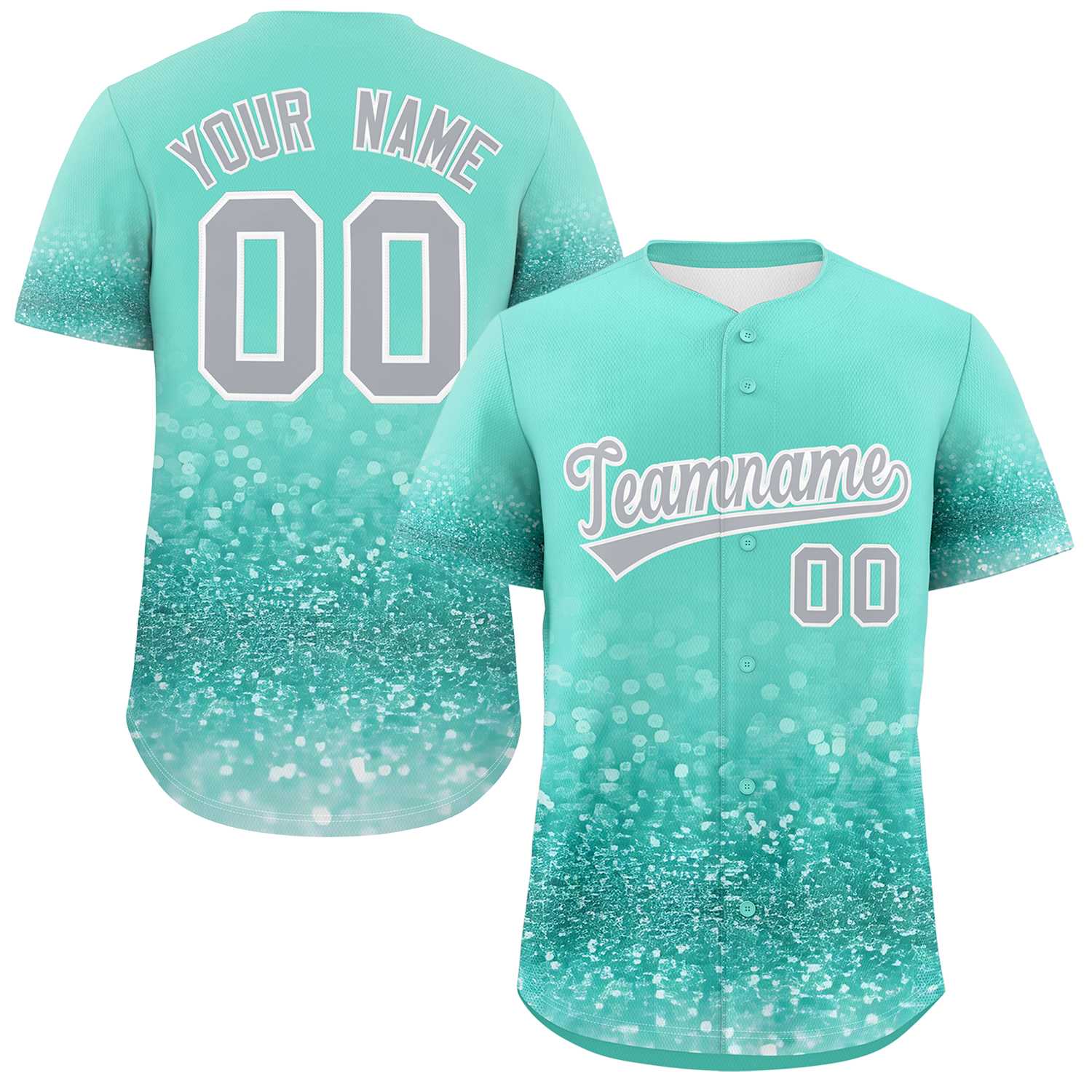 Custom Aqua Gray Sparkle-Effect Pattern Gradient Fashion Authentic Baseball Jersey
