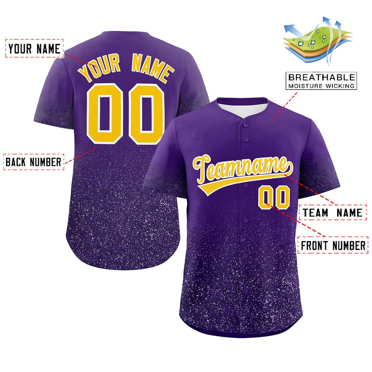 Custom Purple Gold Sparkle-Effect Pattern Gradient Fashion Authentic Baseball Jersey