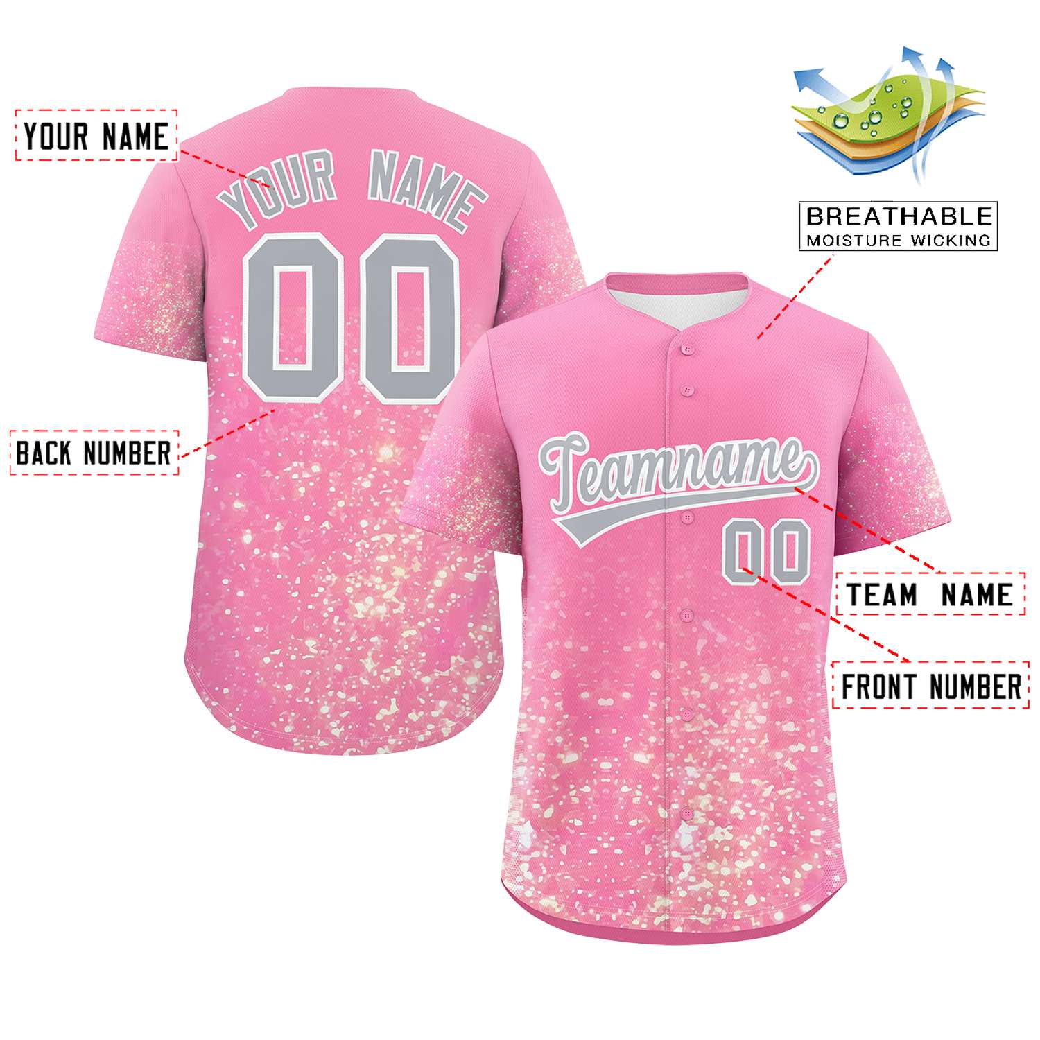 Custom Pink Gray Sparkle-Effect Pattern Gradient Fashion Authentic Baseball Jersey