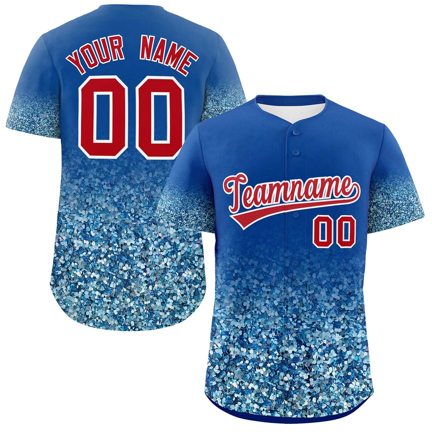 Custom Royal Red Sparkle-Effect Pattern Gradient Fashion Authentic Baseball Jersey